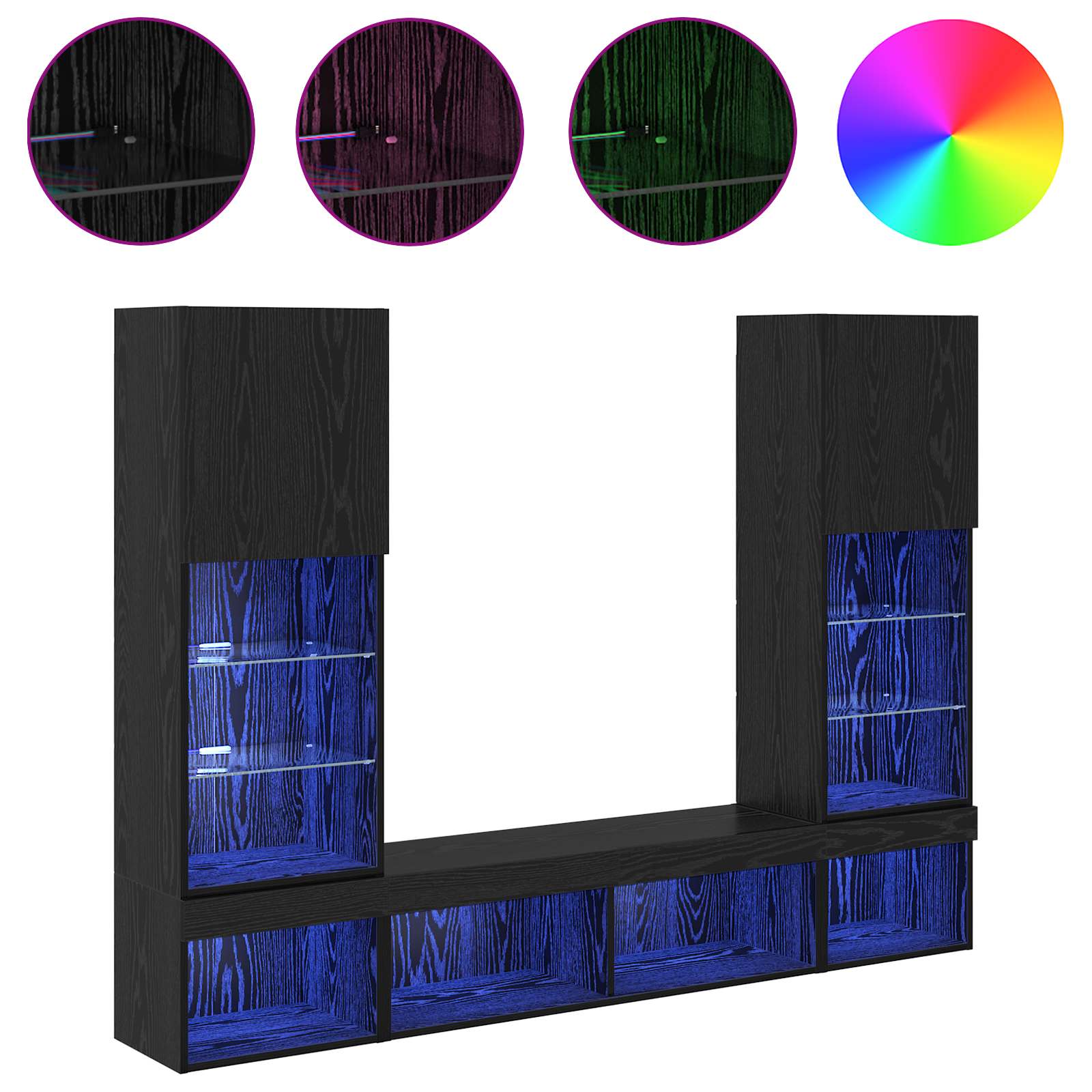 TV zidne jedinice s LED-om 5 pcs 40,5 x 30 x 102 cm Crni hrast