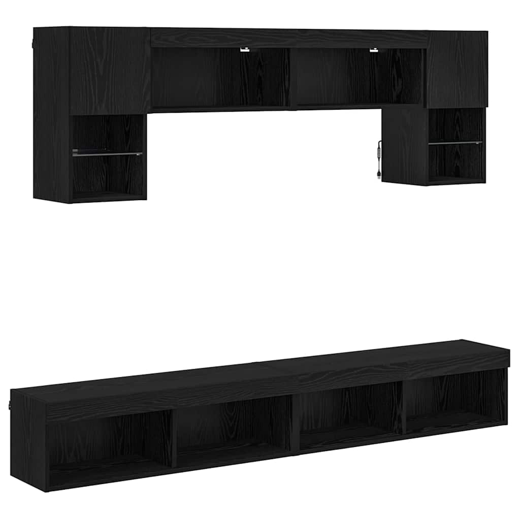 TV zidne jedinice s LED-om 6 pcs Crni hrast Konstruirano drvo