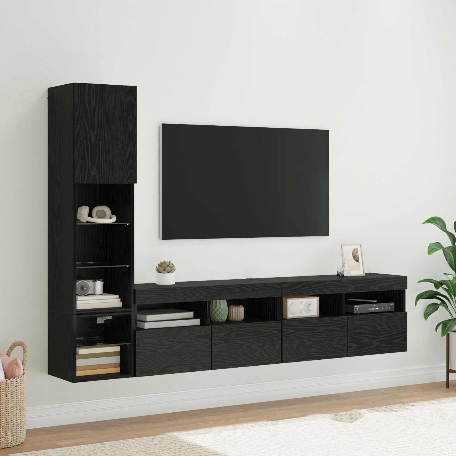 TV zidna jedinica Zidne 4 pcs Crni hrast Konstruirano drvo