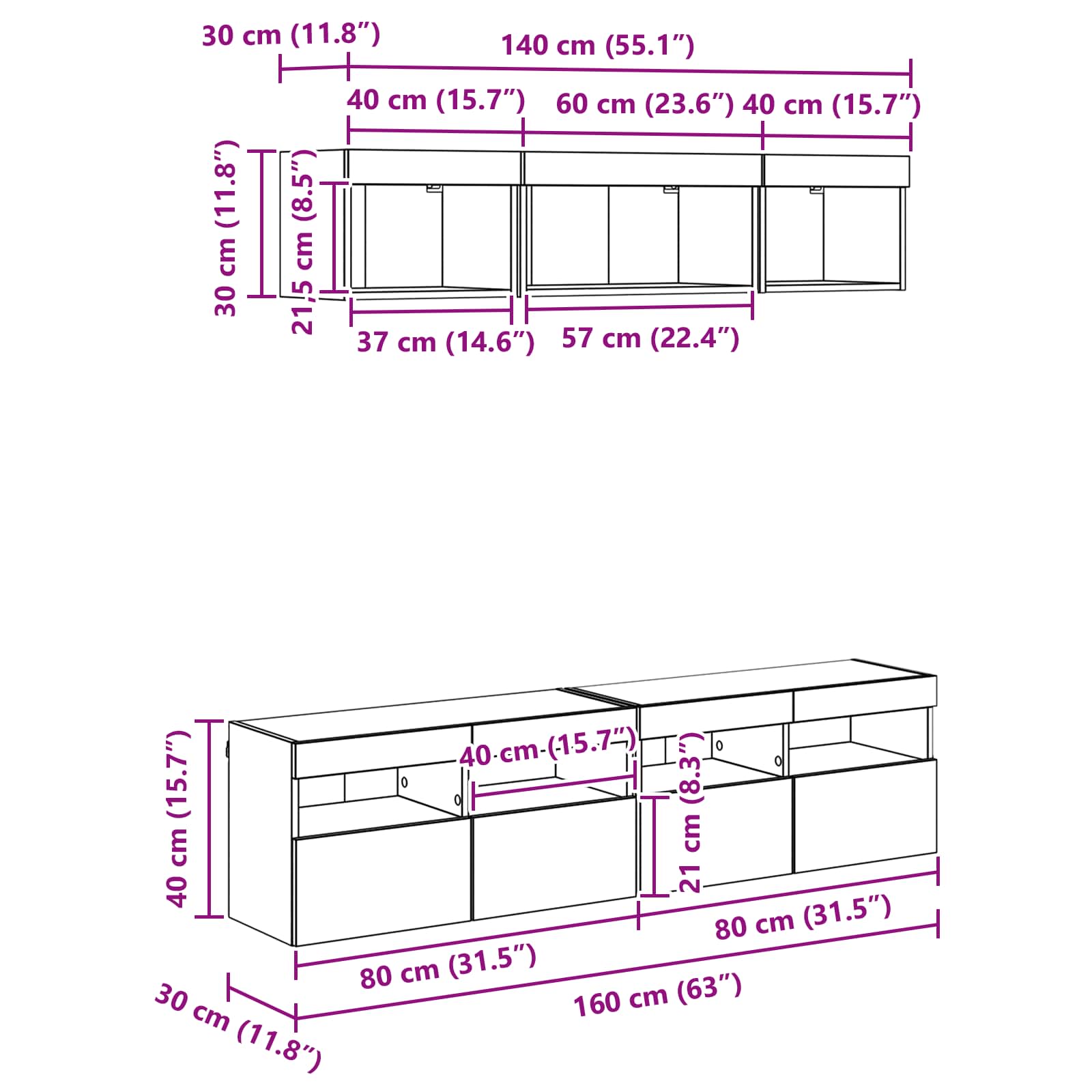 TV zidne jedinice s LED-om 5 pcs Staro drvo 80 x 30 x 40 cm