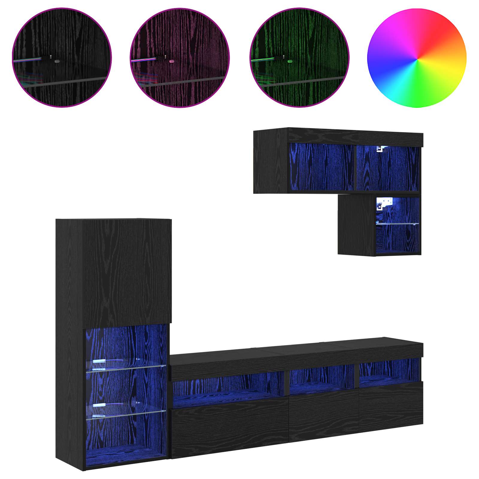 TV zidne jedinice Zidne 6 pcs Crni hrast Konstruirano drvo