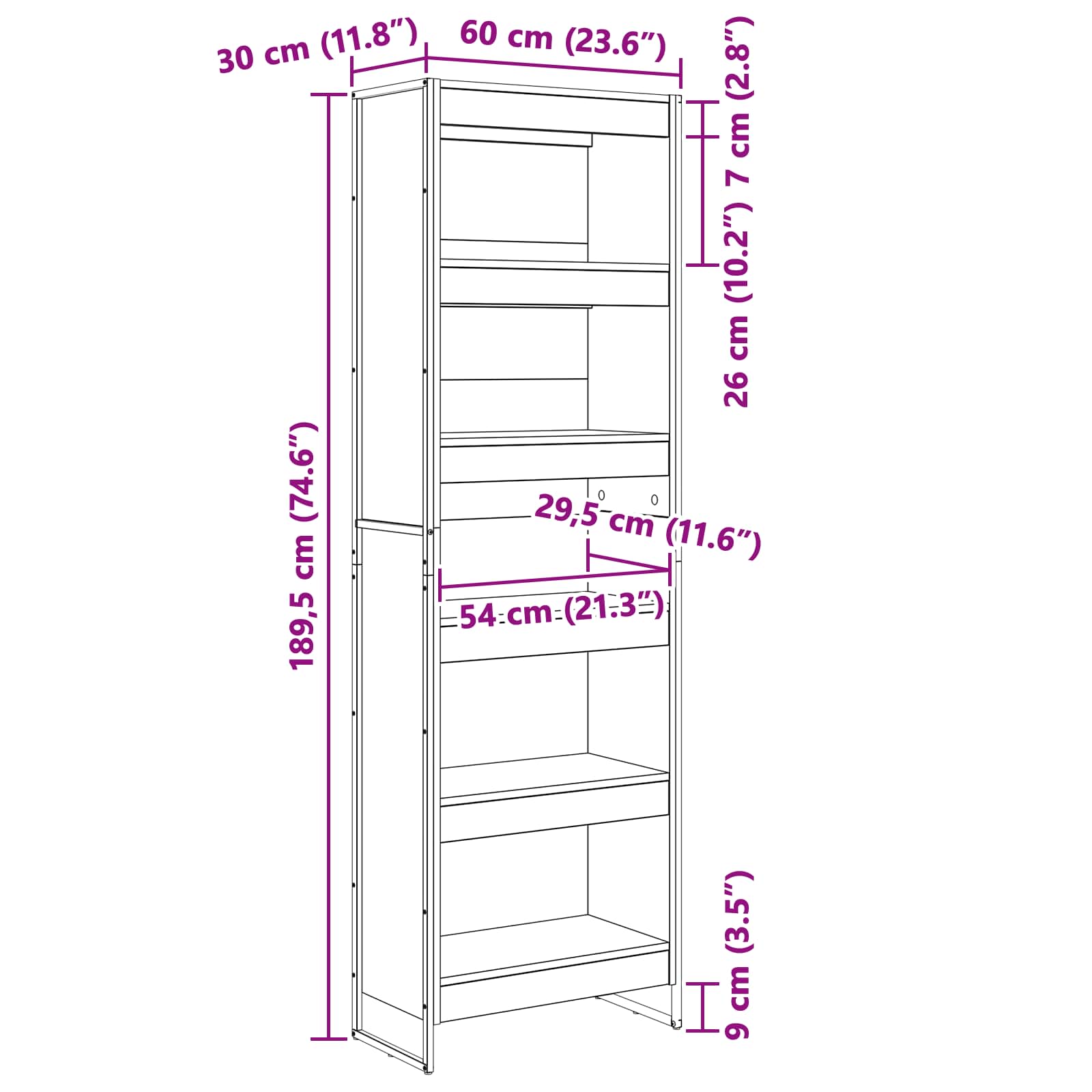 Ormarić za knjige 2 pcs Crni hrast 60 x 30 x 189,5 cm