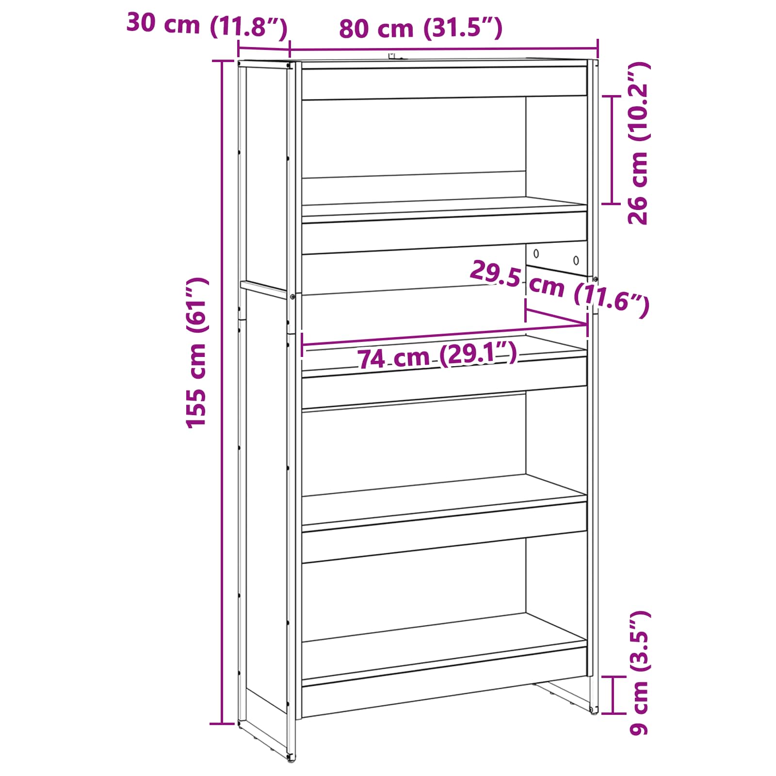 Ormarić za knjige 2 pcs Crni hrast 80 x 30 x 155 cm