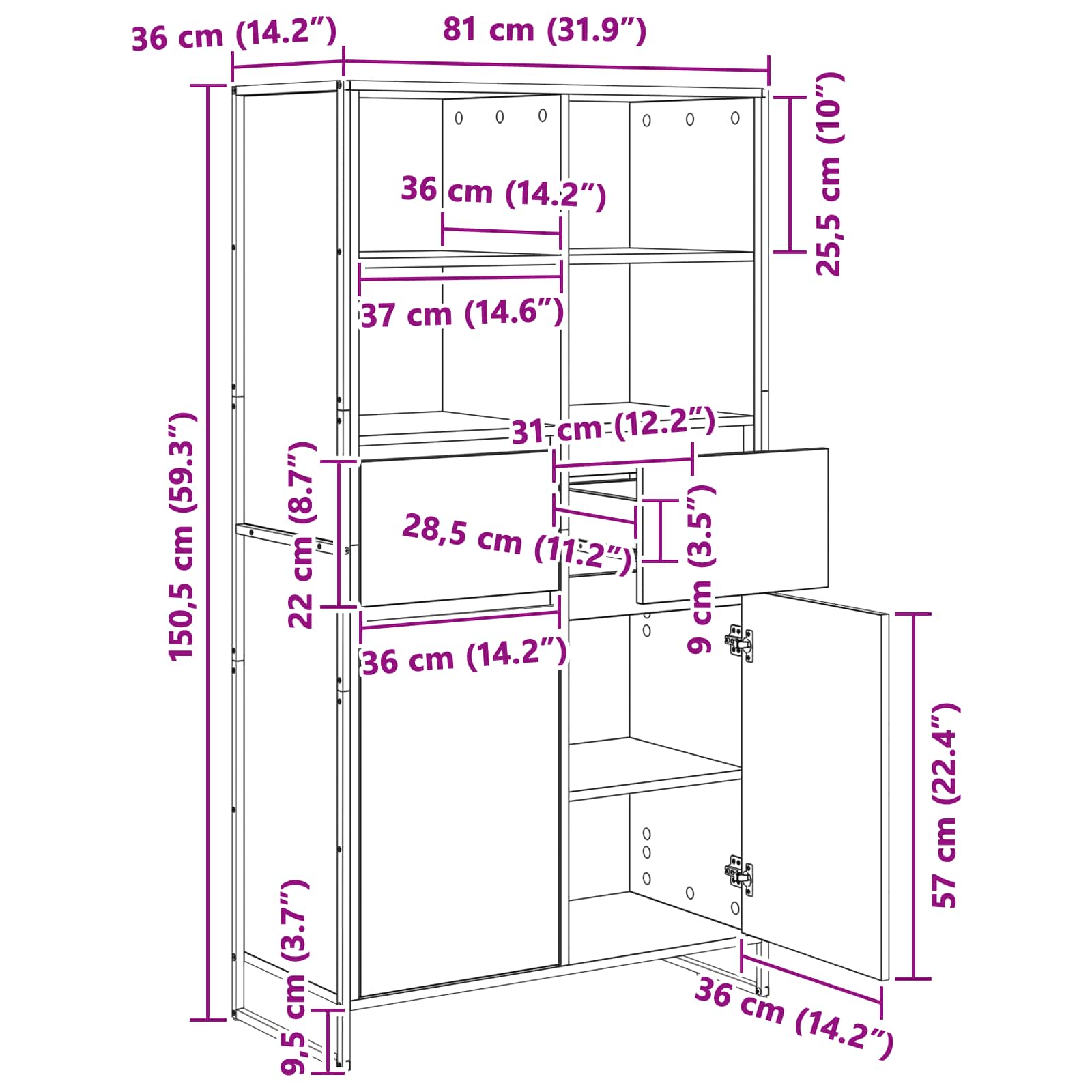 Kreveta 2 pcs Crni hrast 81 x 36 x 150.5 cm Konstruirano drvo