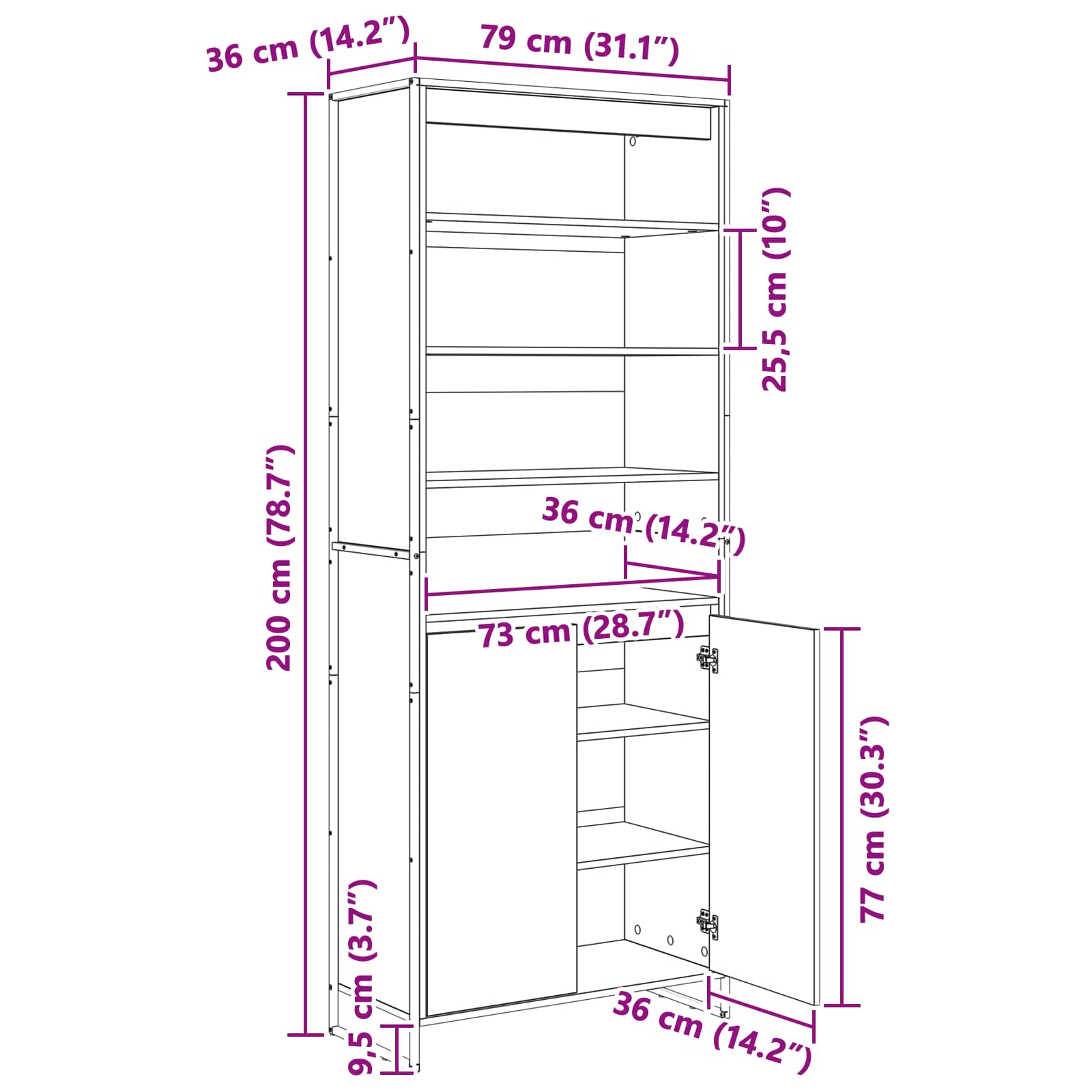 Visoki ormari Siva Sonoma 79 x 36 x 200 cm Konstruirano drvo