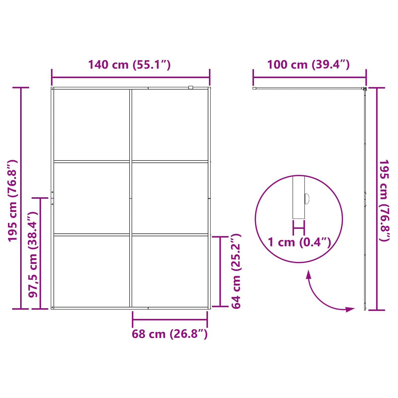 Zid za walk-in tuš Crna 140 x 195 cm Staklo otporno na udarce