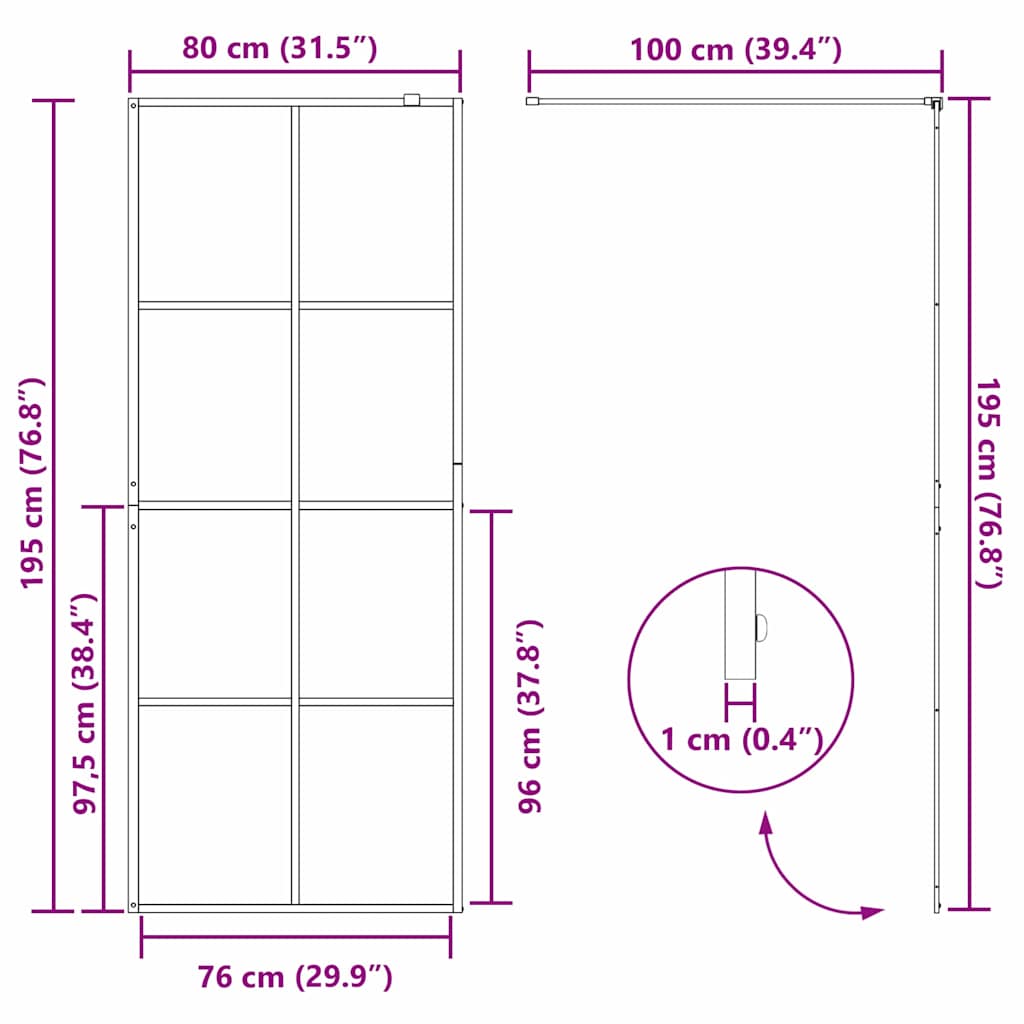 Zid za walk-in tuš Crna 80 x 195 cm Staklo otporno na udarce