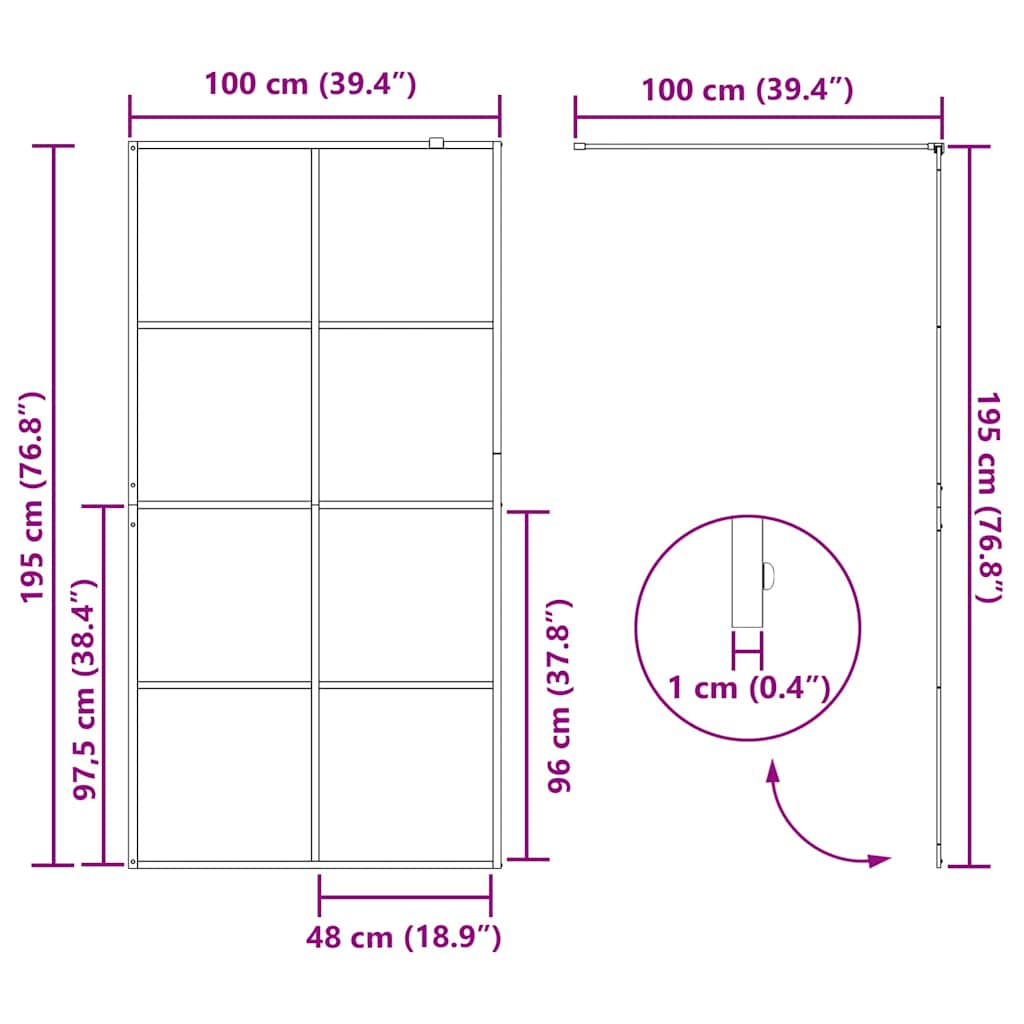 Zid za walk-in tuš Crna 100 x 195 cm Staklo otporno na udarce