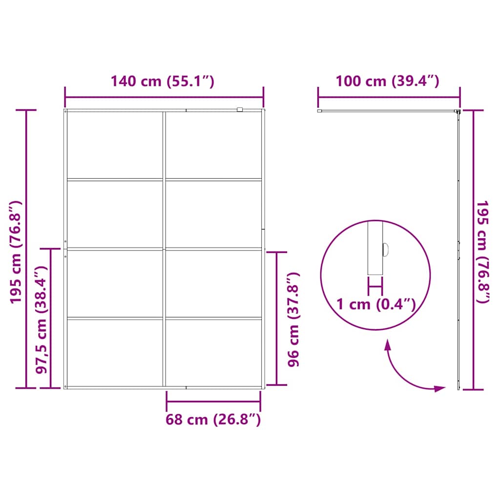 Zid za walk-in tuš Crna 140 x 195 cm Staklo otporno na udarce