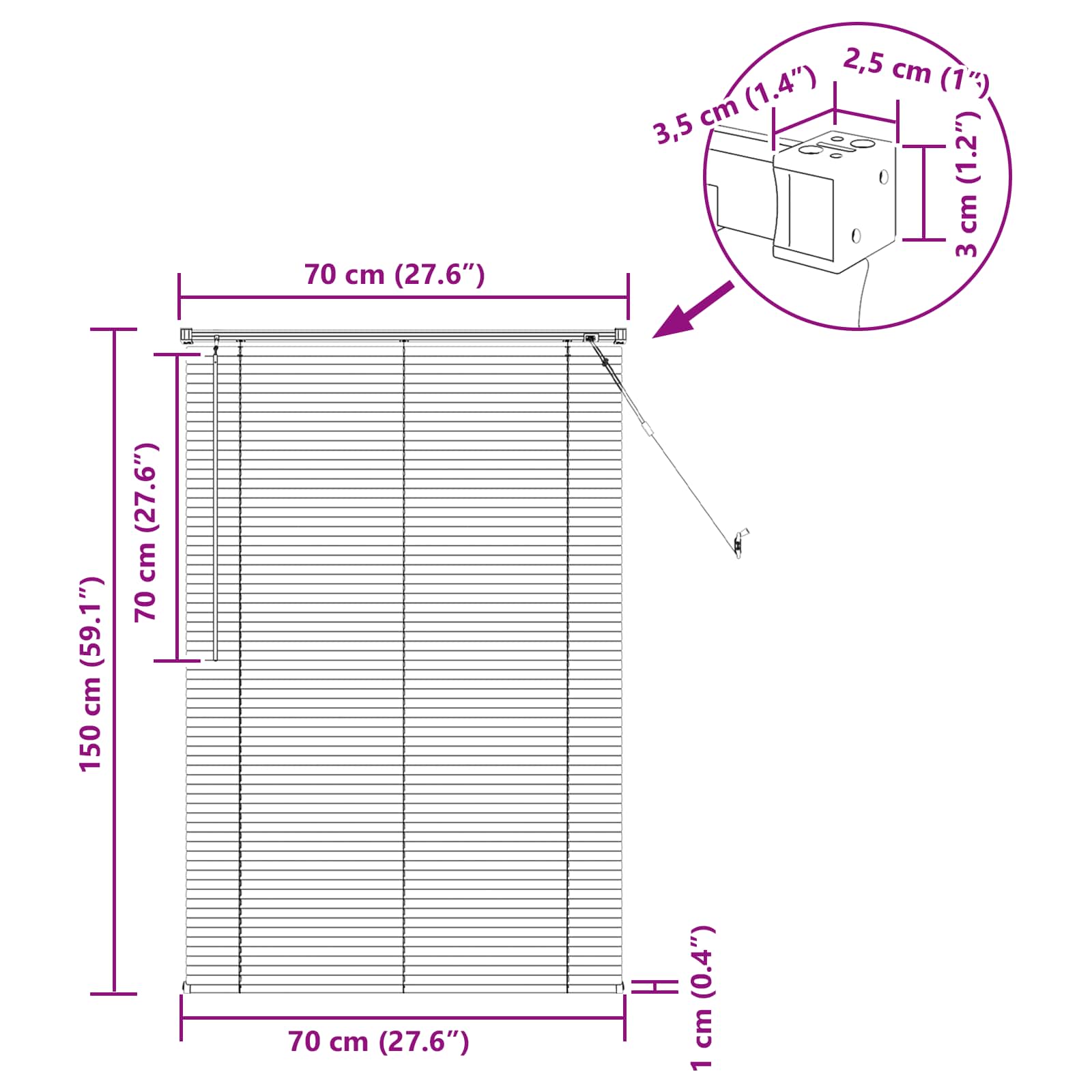 Venecijanska roleta Bijeli 150 x 70 cm PVC