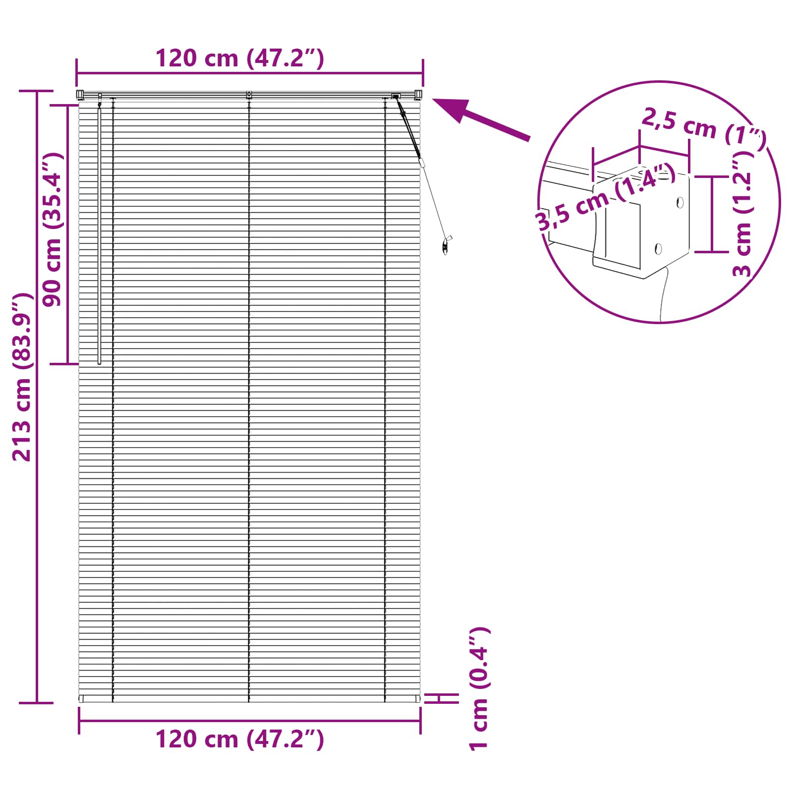 Venecijanska roleta Bijeli 213 x 120 cm PVC