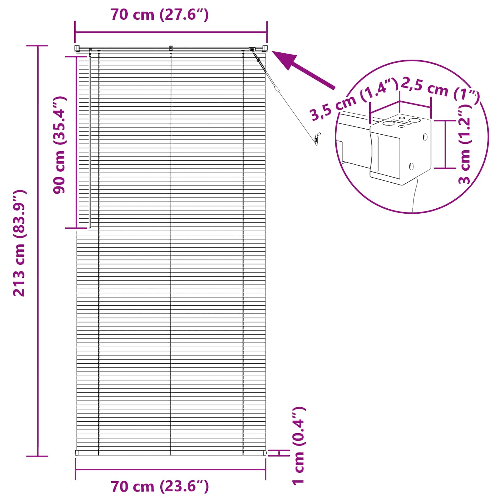 Venecijanska roleta Tamno smeđa s uzorkom 213 x 70 cm PVC