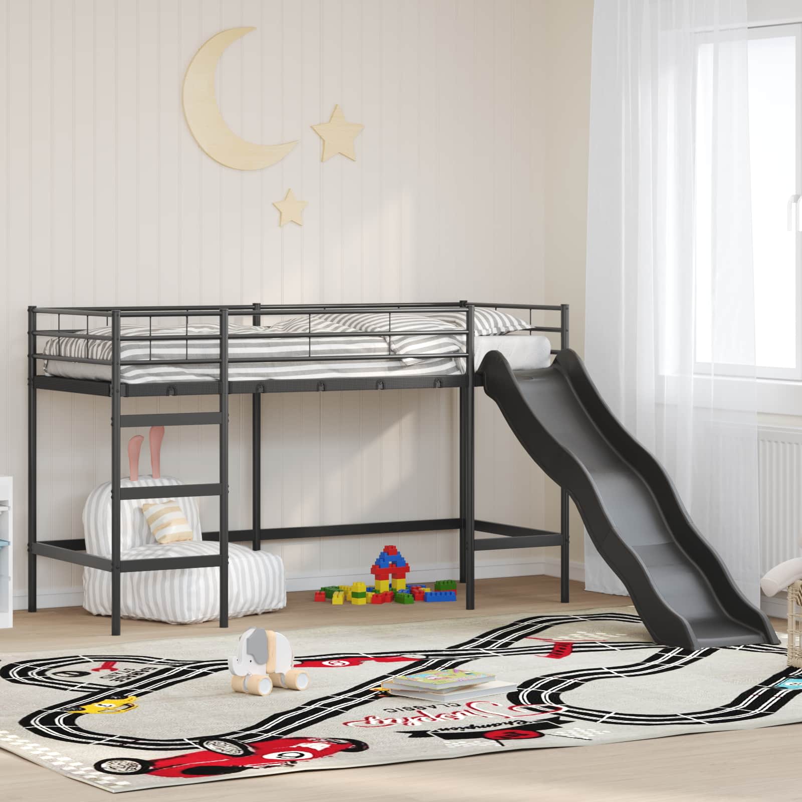 Krevet na kat za djecu s toboganom Crna i antracit 75 x 190 cm