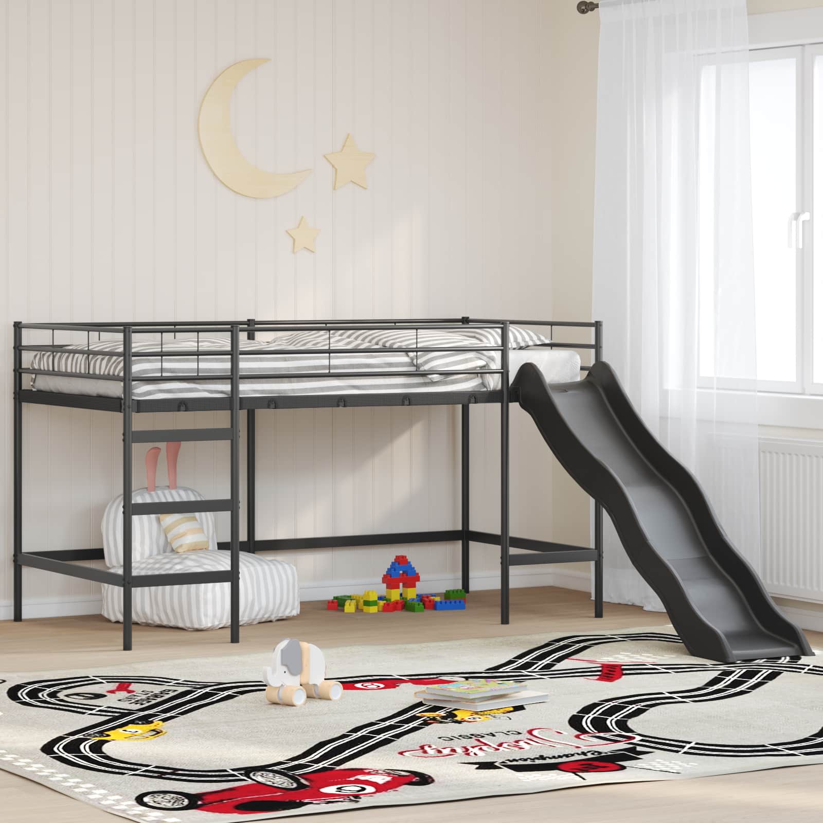 Krevet na kat za djecu s toboganom Crna i antracit 90 x 200 cm
