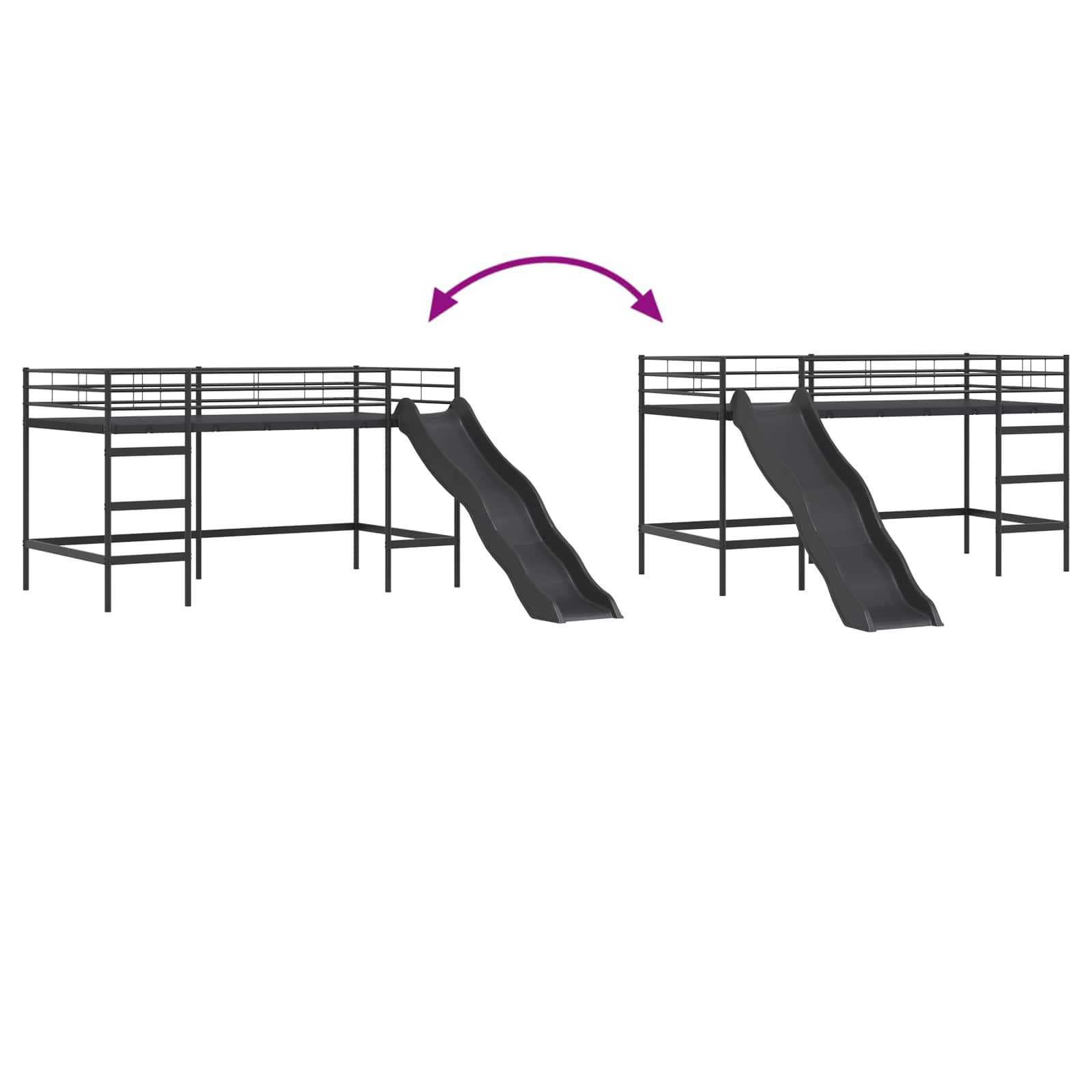 Krevet na kat za djecu s toboganom Crna i antracit 100 x 200 cm