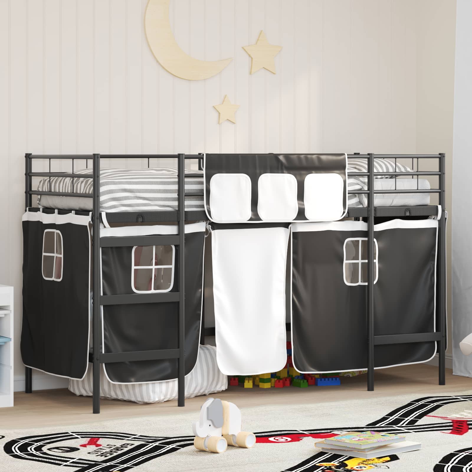 Krevet na kat za djecu s zavjesama Crna 75 x 190 cm