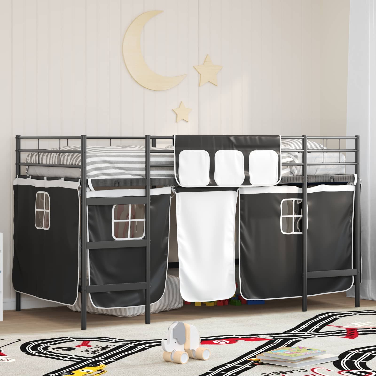 Krevet na kat za djecu s zavjesama Crna 90 x 200 cm