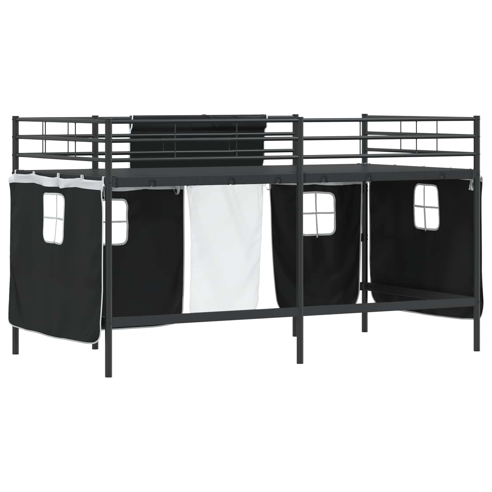 Krevet na kat za djecu s zavjesama Crna 90 x 200 cm