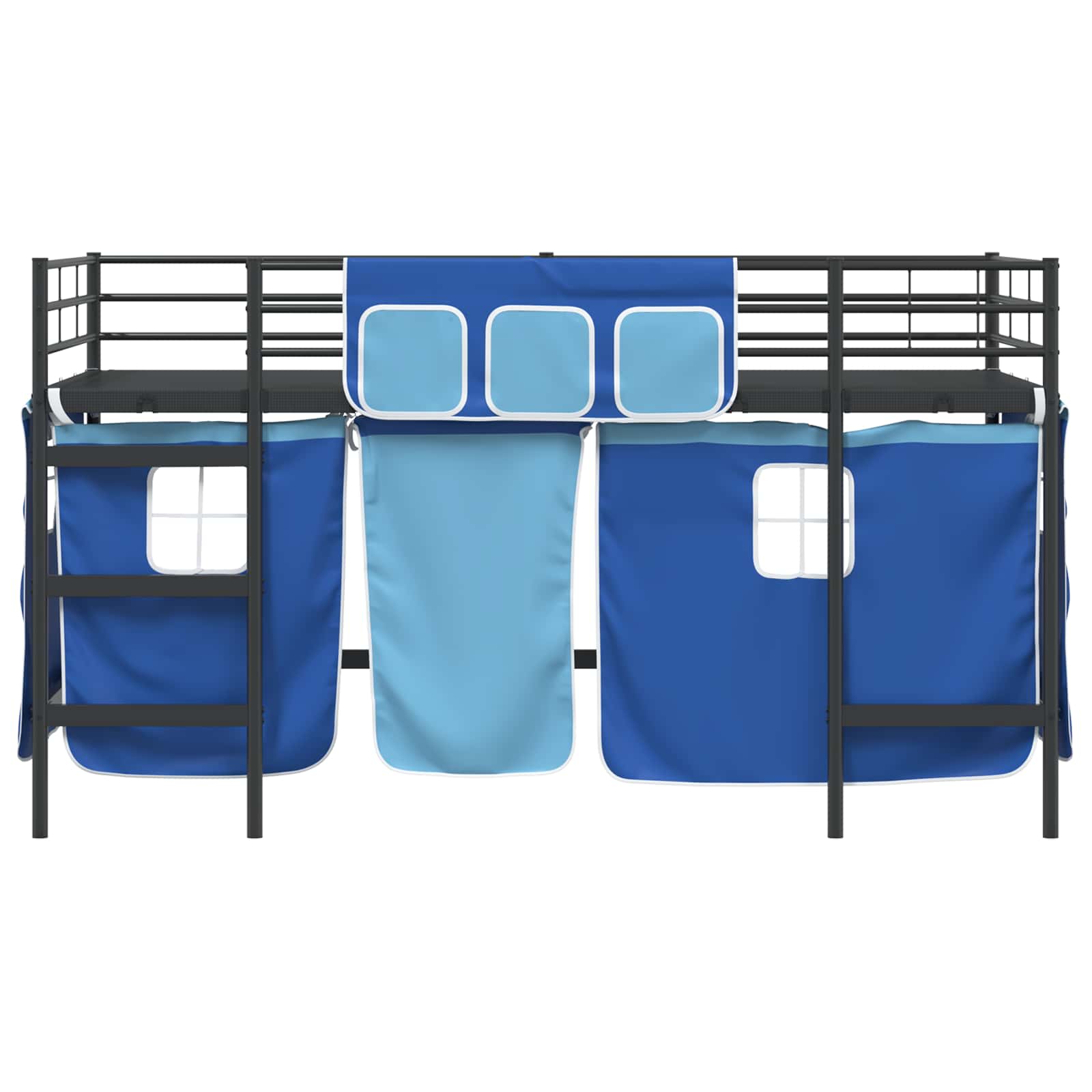 Krevet na kat za djecu s zavjesama Crna i Plava 80 x 200 cm