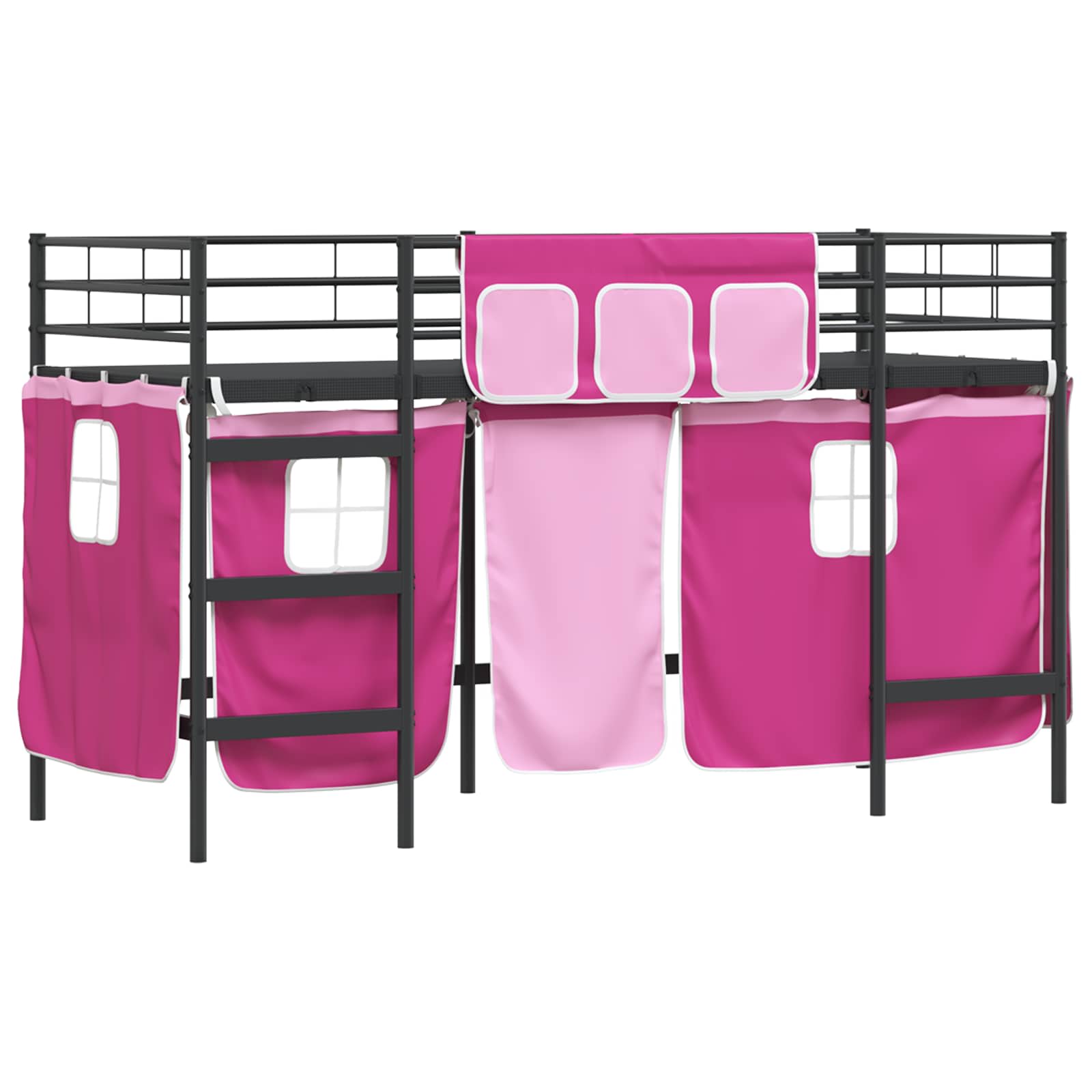 Krevet na kat za djecu s zavjesama Crna i ružičasta 75 x 190 cm