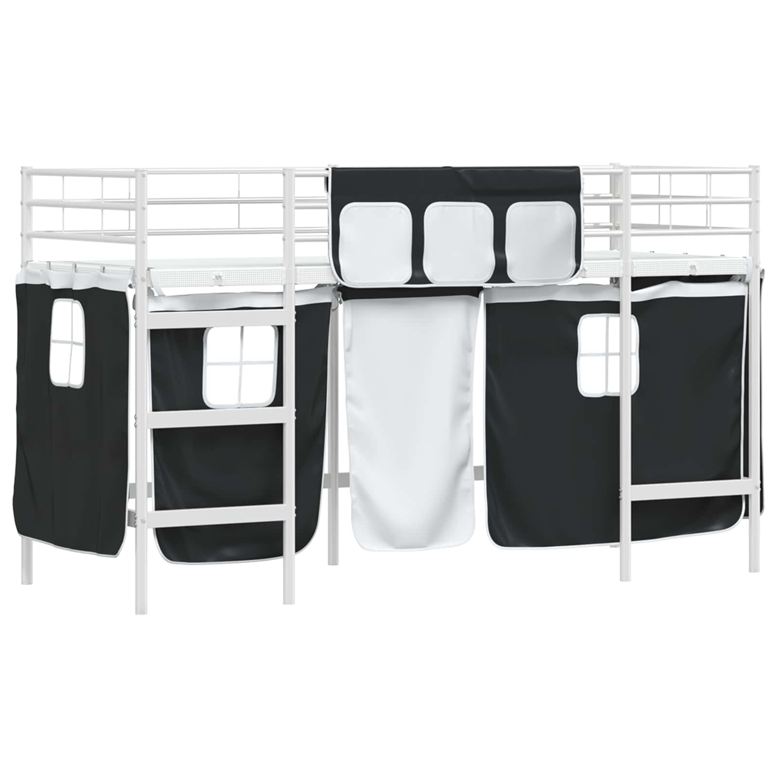 Krevet na kat za djecu s zavjesama Bijela i crna 75 x 190 cm