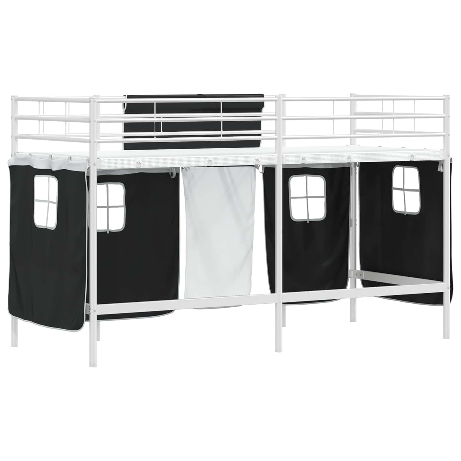 Krevet na kat za djecu s zavjesama Bijela i crna 75 x 190 cm