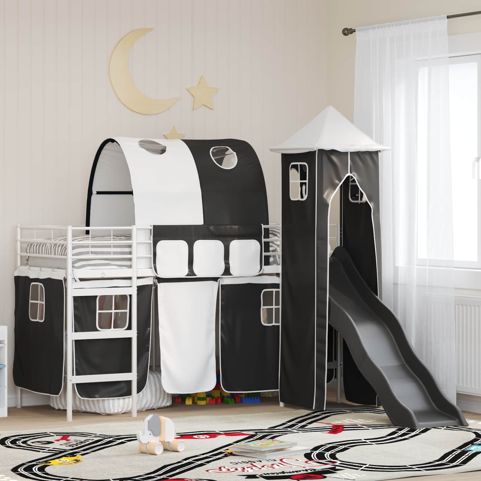 Okvir Krevet za Dječji Loft Bijela i crna 90 x 190 cm Metal