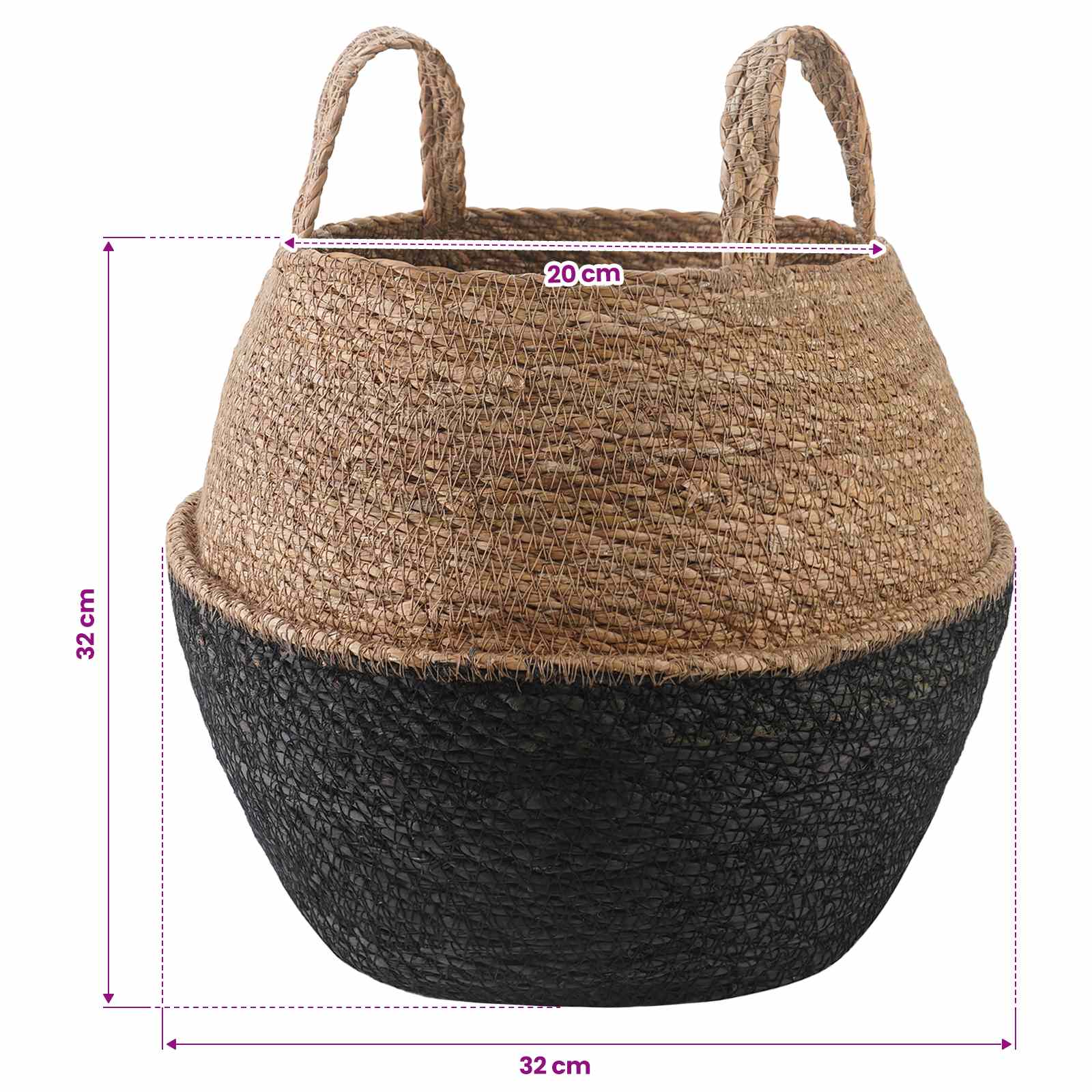 Saksija za biljke s ručkama Crna Ø 32 x 32 cm 100% morska trava