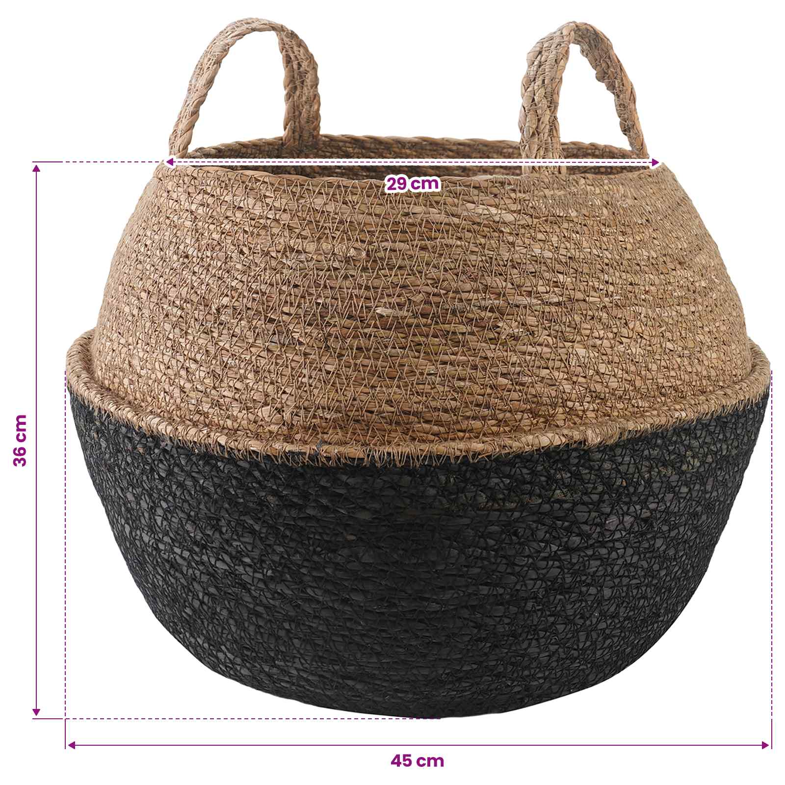Saksija za biljke s ručkama Crna Ø 45 x 36 cm 100% morska trava