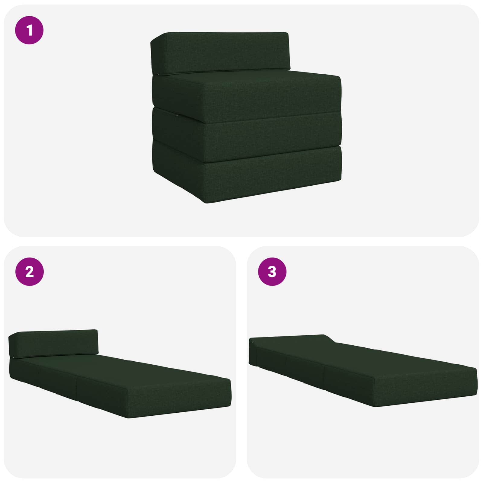 Sofa na razvlačenje Tamnozelena 200 x 70 x 15 cm Tkanina