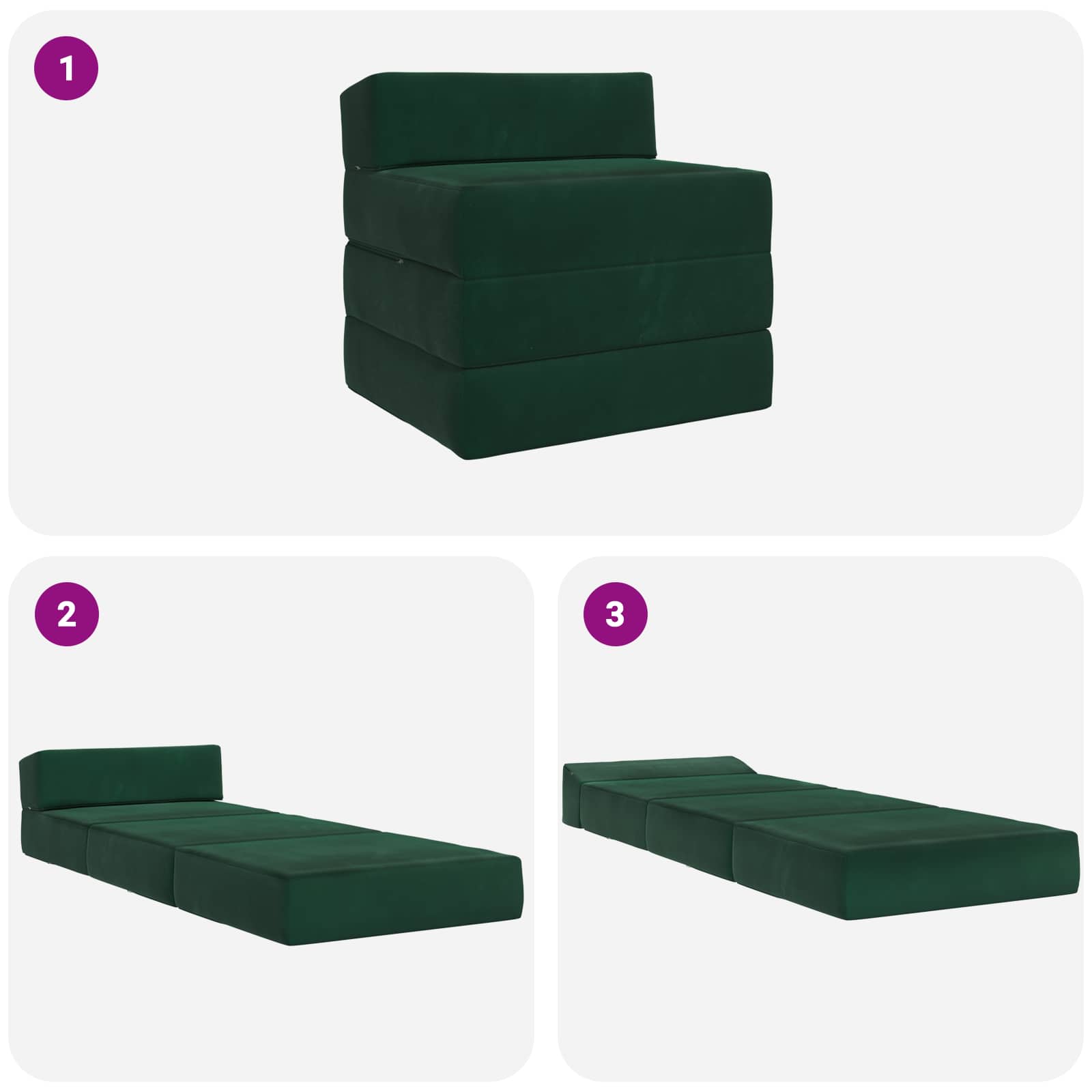 Sofa na razvlačenje Tamnozelena 200 x 70 x 15 cm Baršun