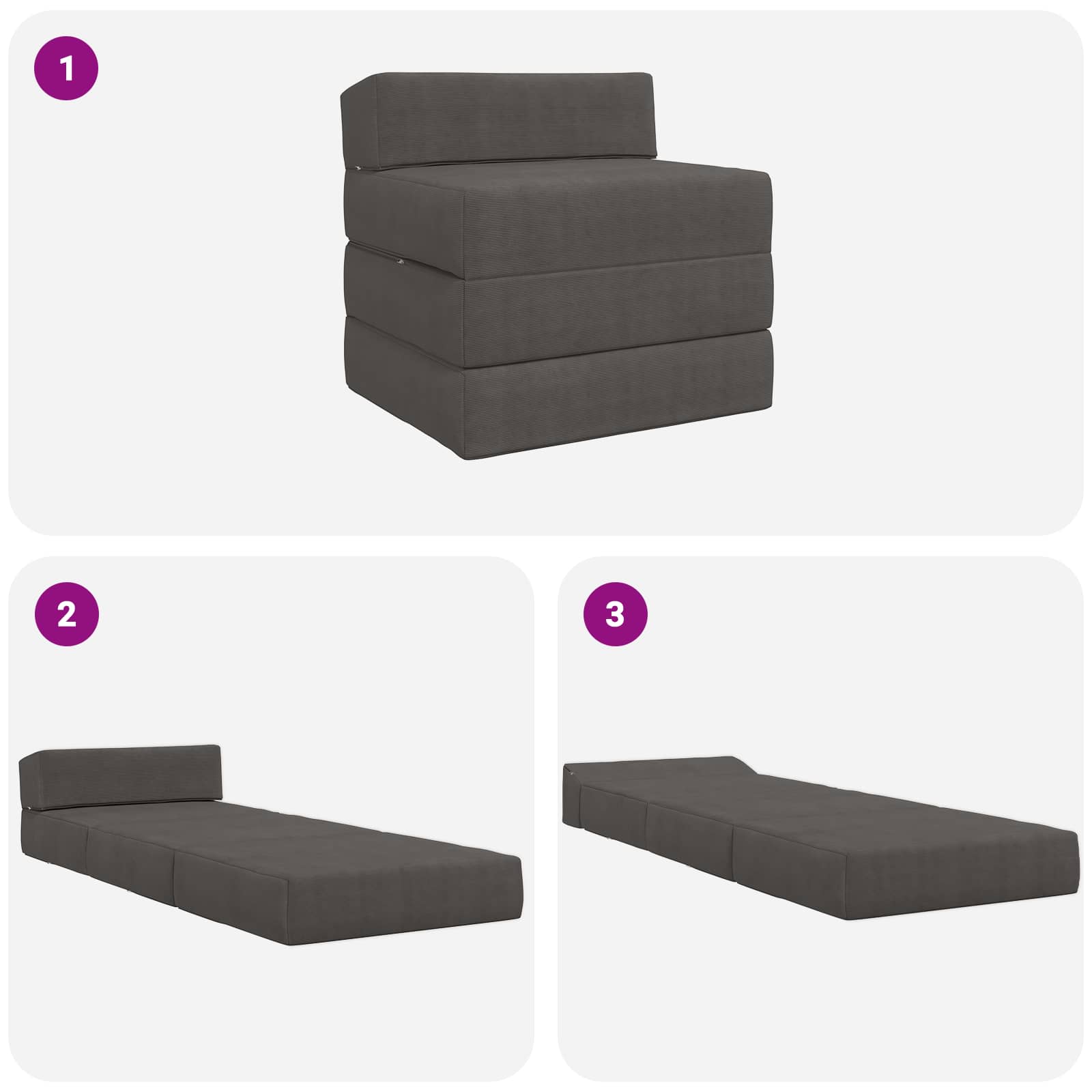Sofa na razvlačenje Tamnosiva 200 x 70 x 15 cm Kordura tekstil
