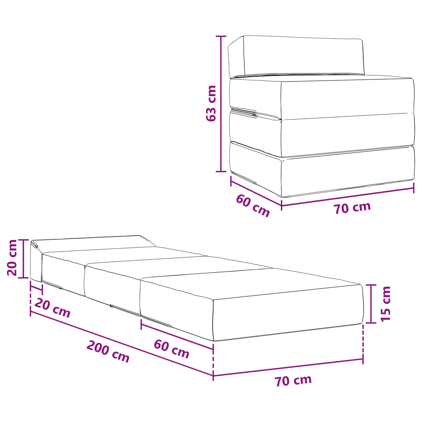 Sofa na razvlačenje Tamnosiva 200 x 70 x 15 cm Kordura tekstil