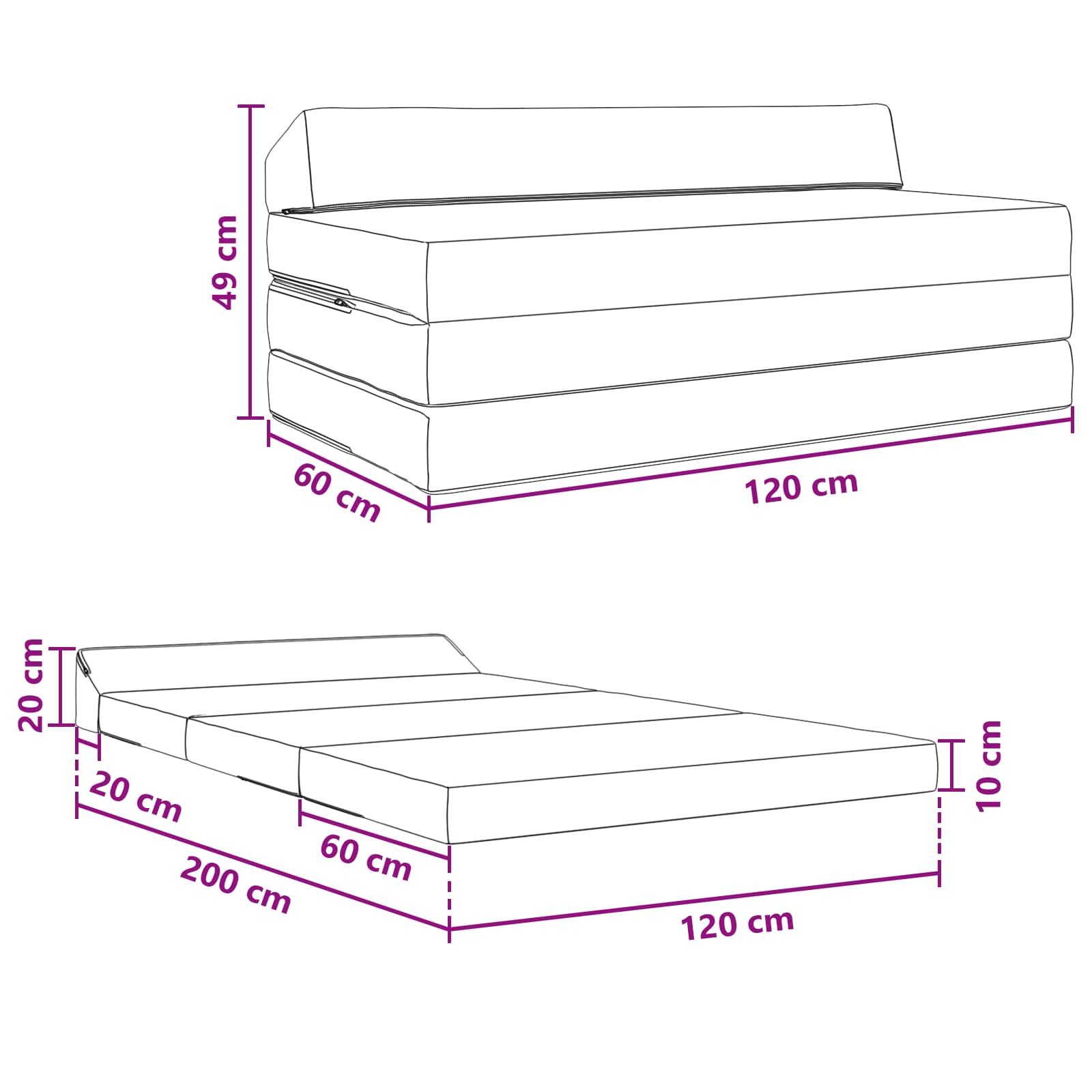 Sofa na razvlačenje Tamnosiva 120 x 60 x 49 cm Tkanina