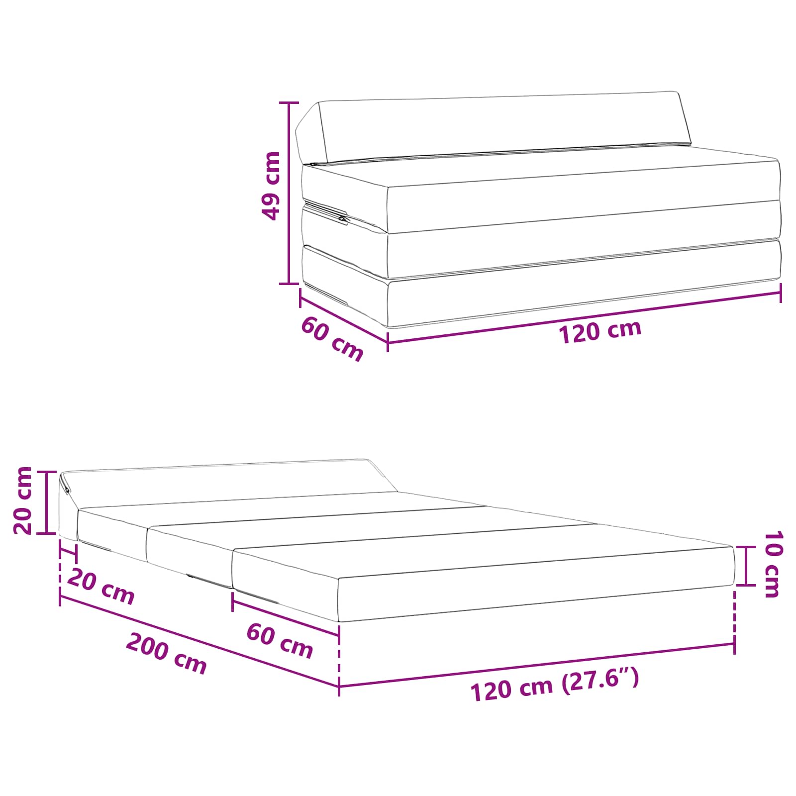 Sofa na razvlačenje Plava 120 x 60 x 49 cm Tkanina
