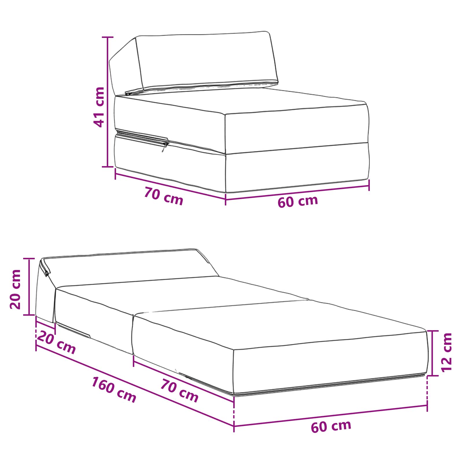 Sofa na razvlačenje Sivosmeđa 60 x 70 x 41 cm Tkanina