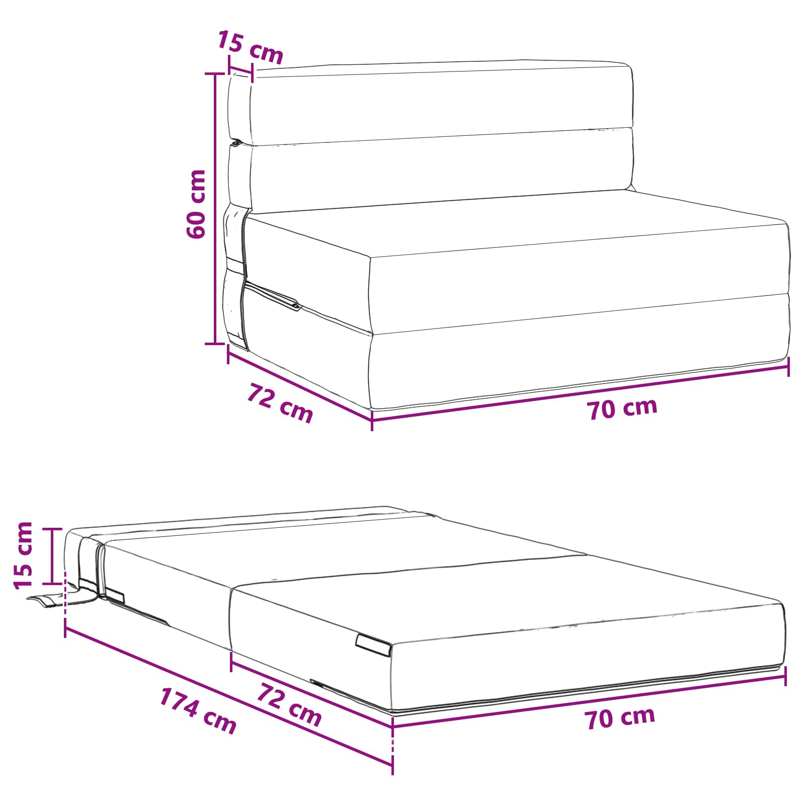 Sofa na razvlačenje Ružičasta 70 x 72 x 60 cm Tkanina