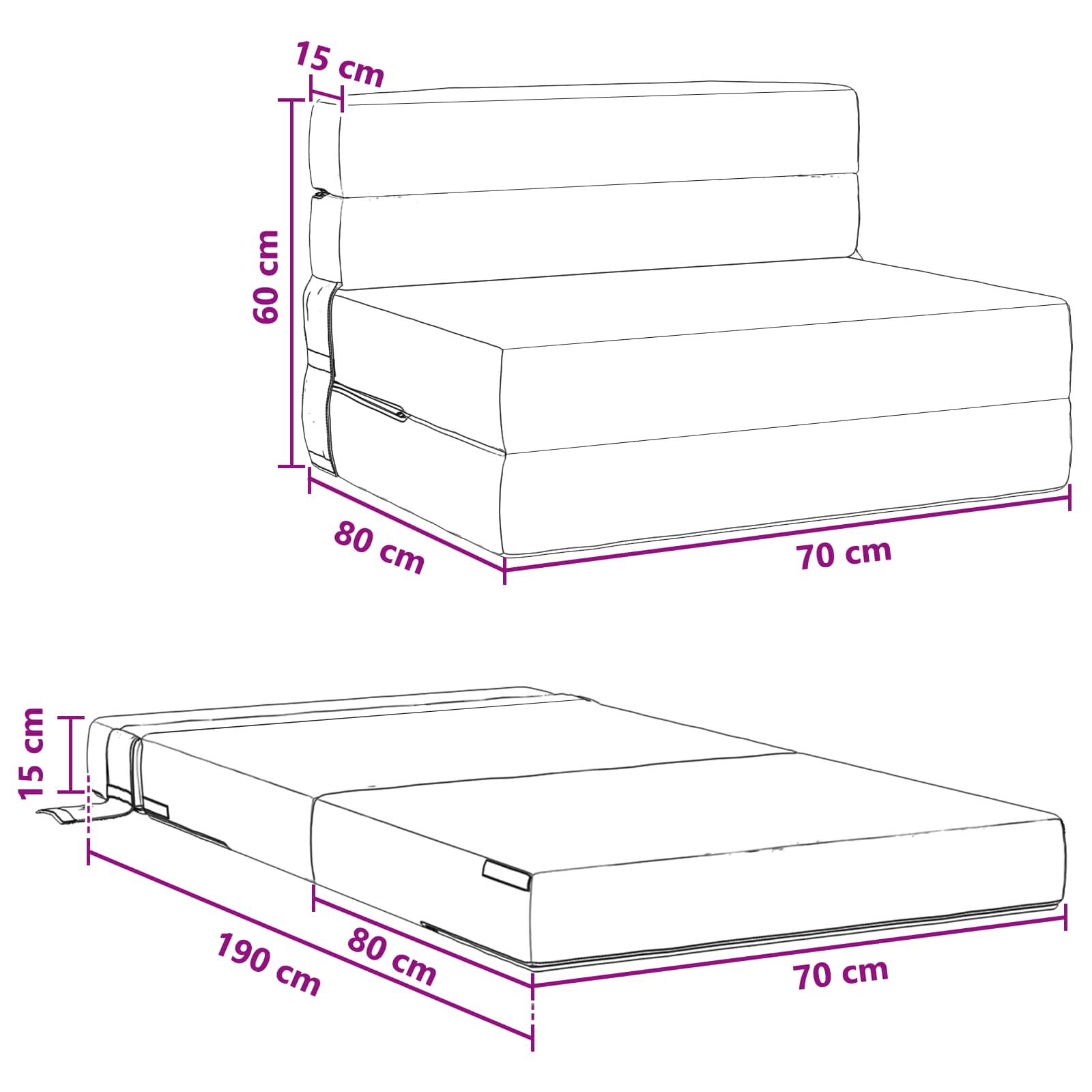 Sofa na razvlačenje Tamnozelena 70 x 80 x 60 cm Tkanina
