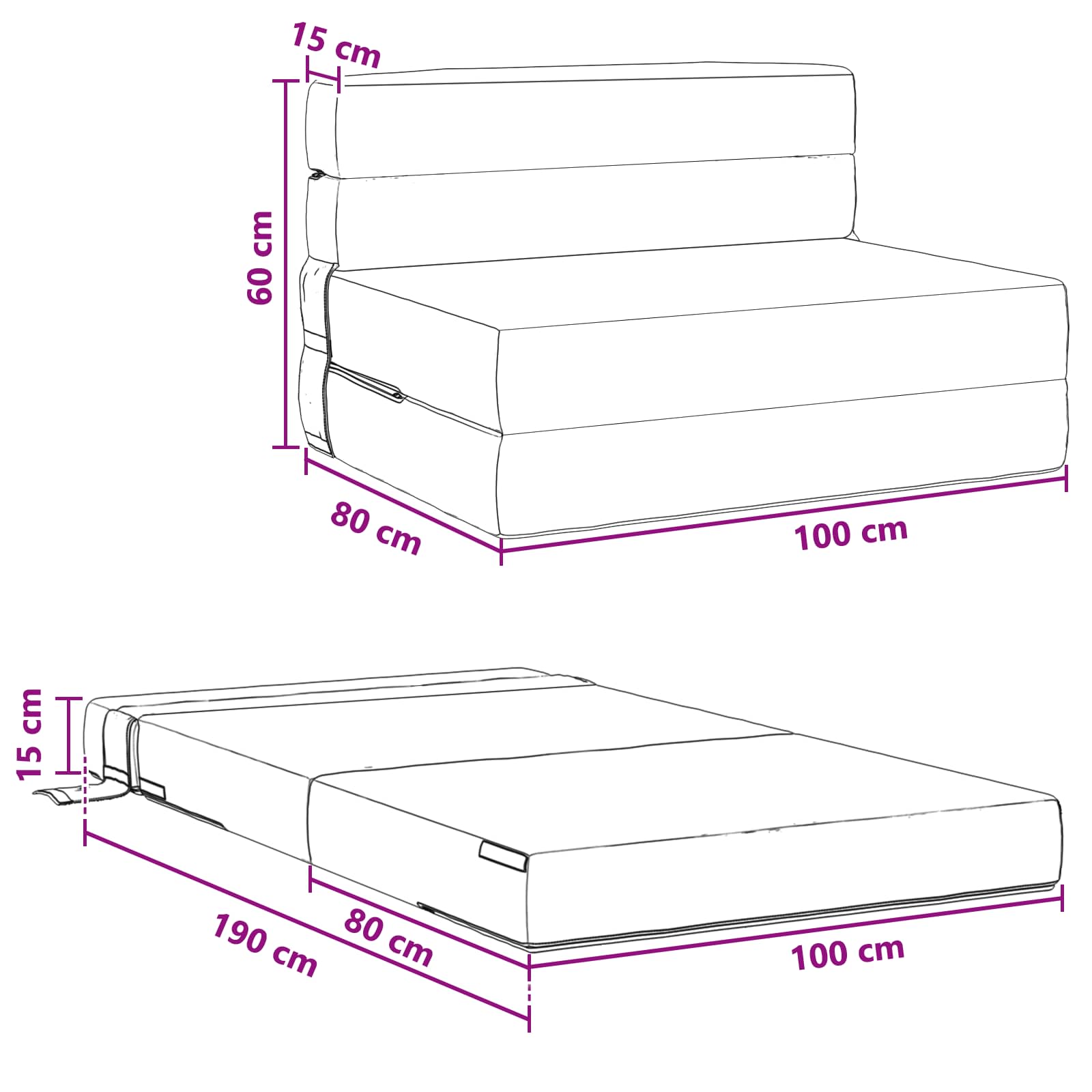 Preklopni madrac za sofu Tamnosiva 100 x 80 x 60 cm Tkanina