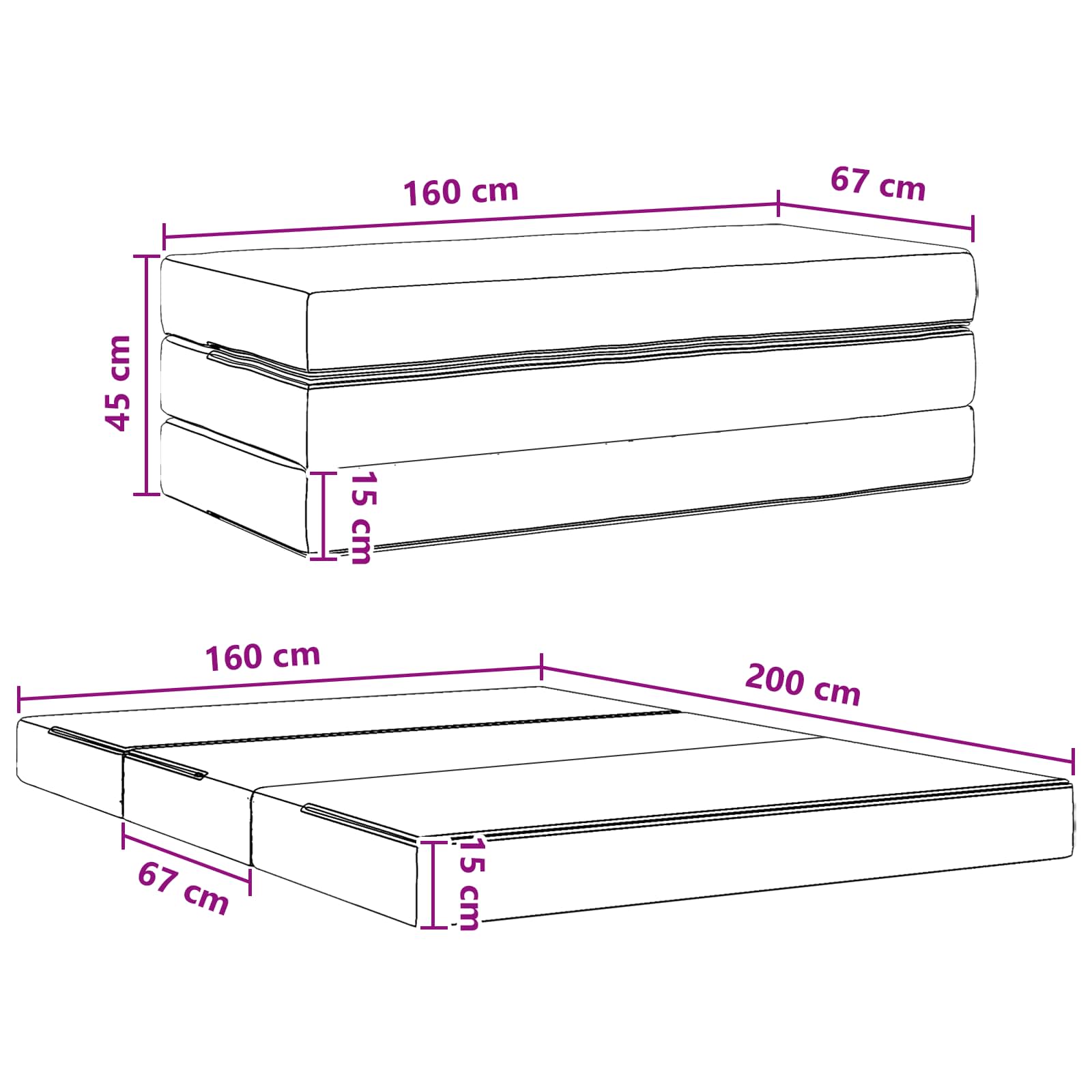 Sofa na razvlačenje 160 x 67 x 45 cm Crna