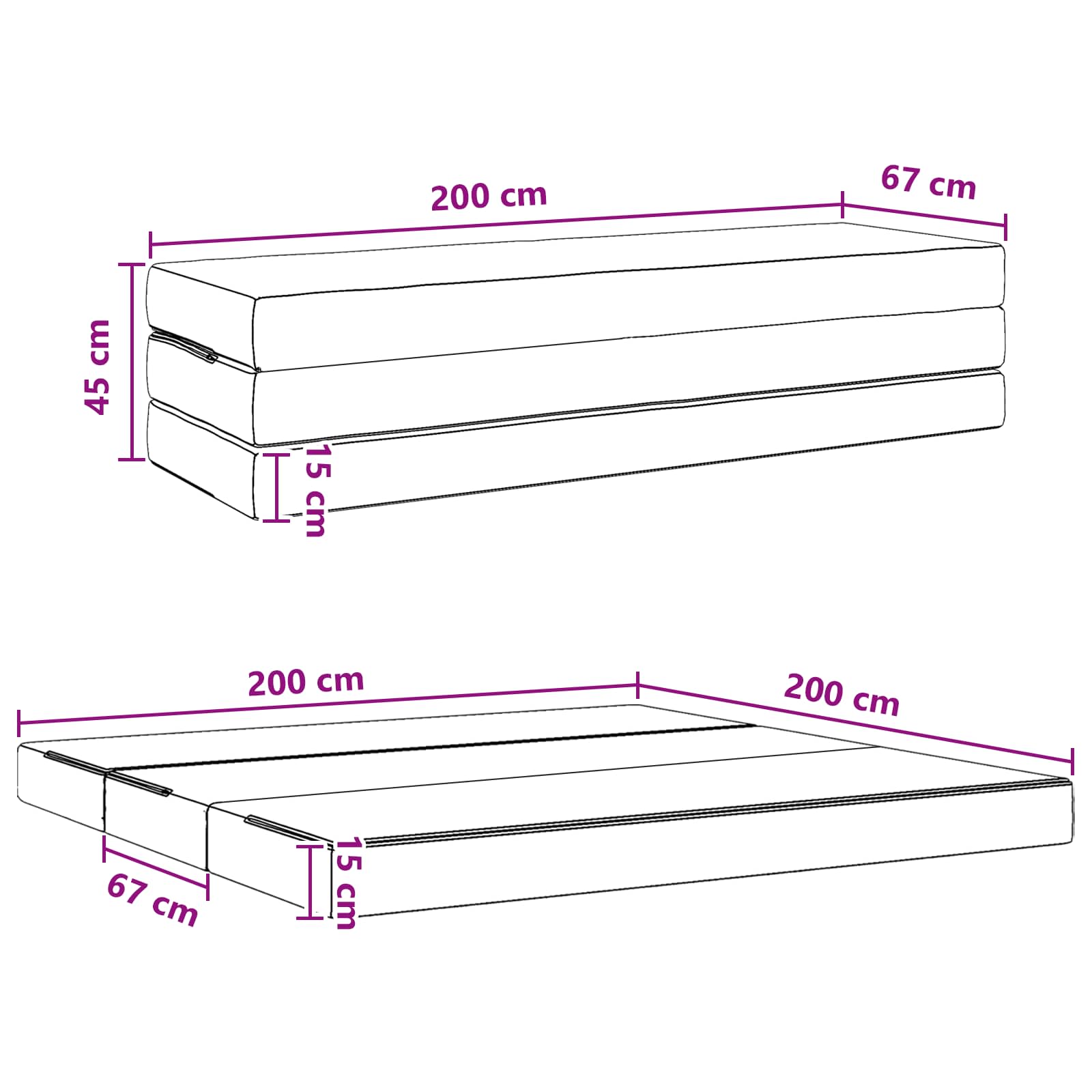 Sofa na razvlačenje 200 x 67 x 45 cm Tamnosiva