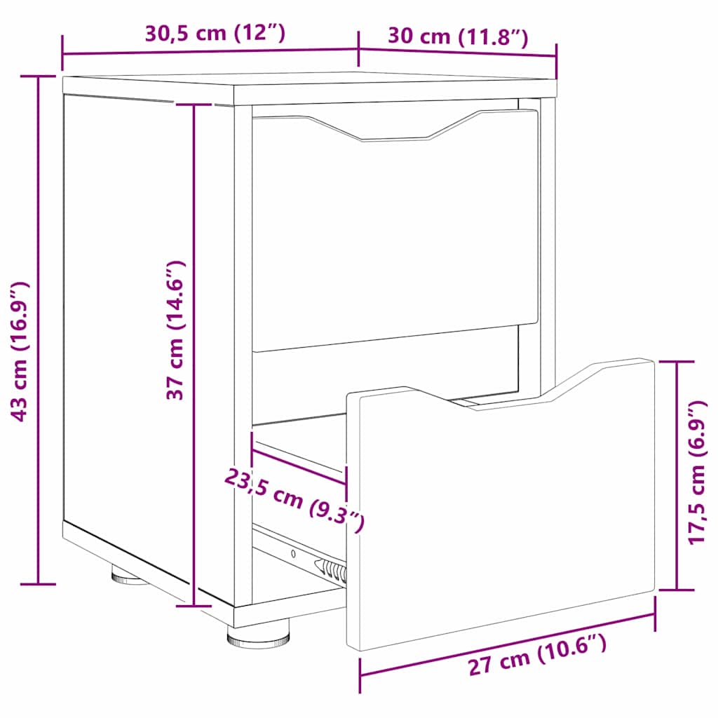 Noćni ormarići 2 pcs Bijelo 30,5 x 30 x 43 cm Konstruirano drvo