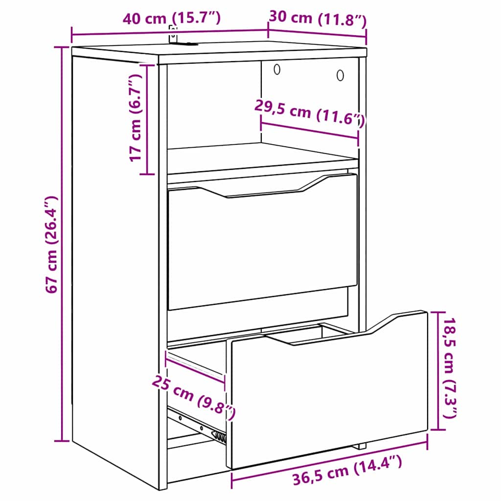 Noćni ormarići s ladicama 2 pcs Dimljeni hrast 40 x 30 x 467 cm