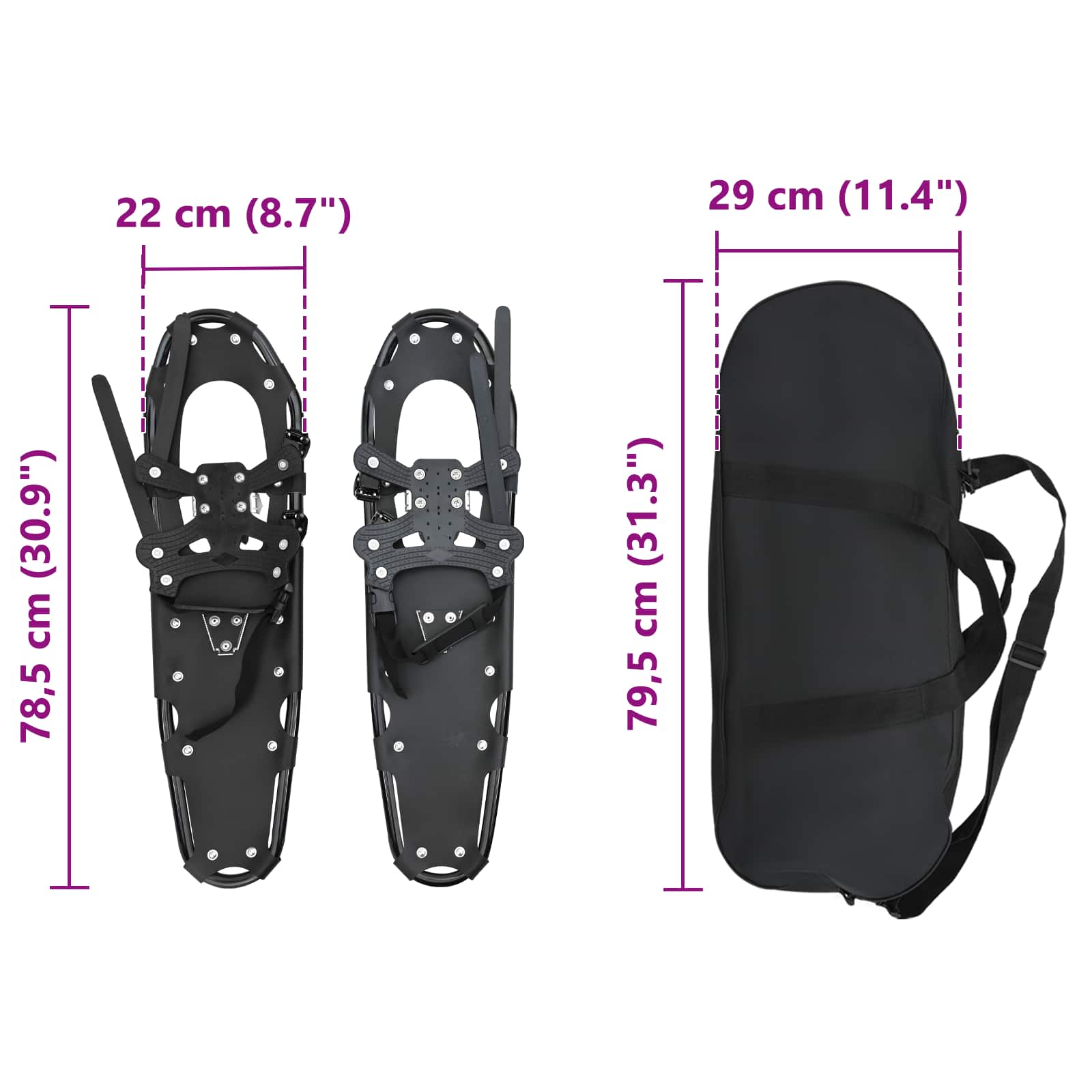 3 u 1 snježne krplje Crna 78,5 x 22 cm Aluminij i HDPE