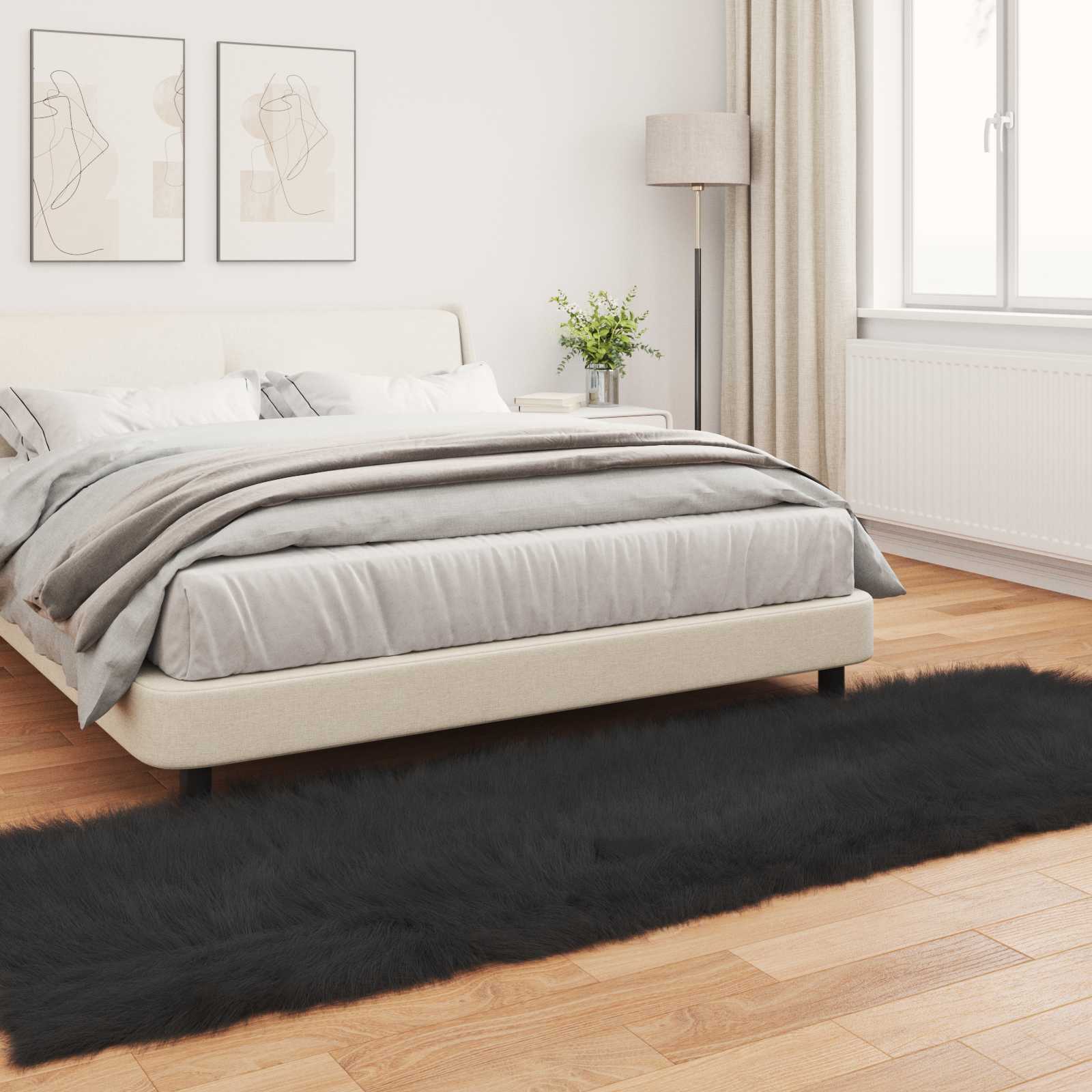 Tepih od umjetne ovčje kože TAFALLA Crna 80 x 250 cm Poliester