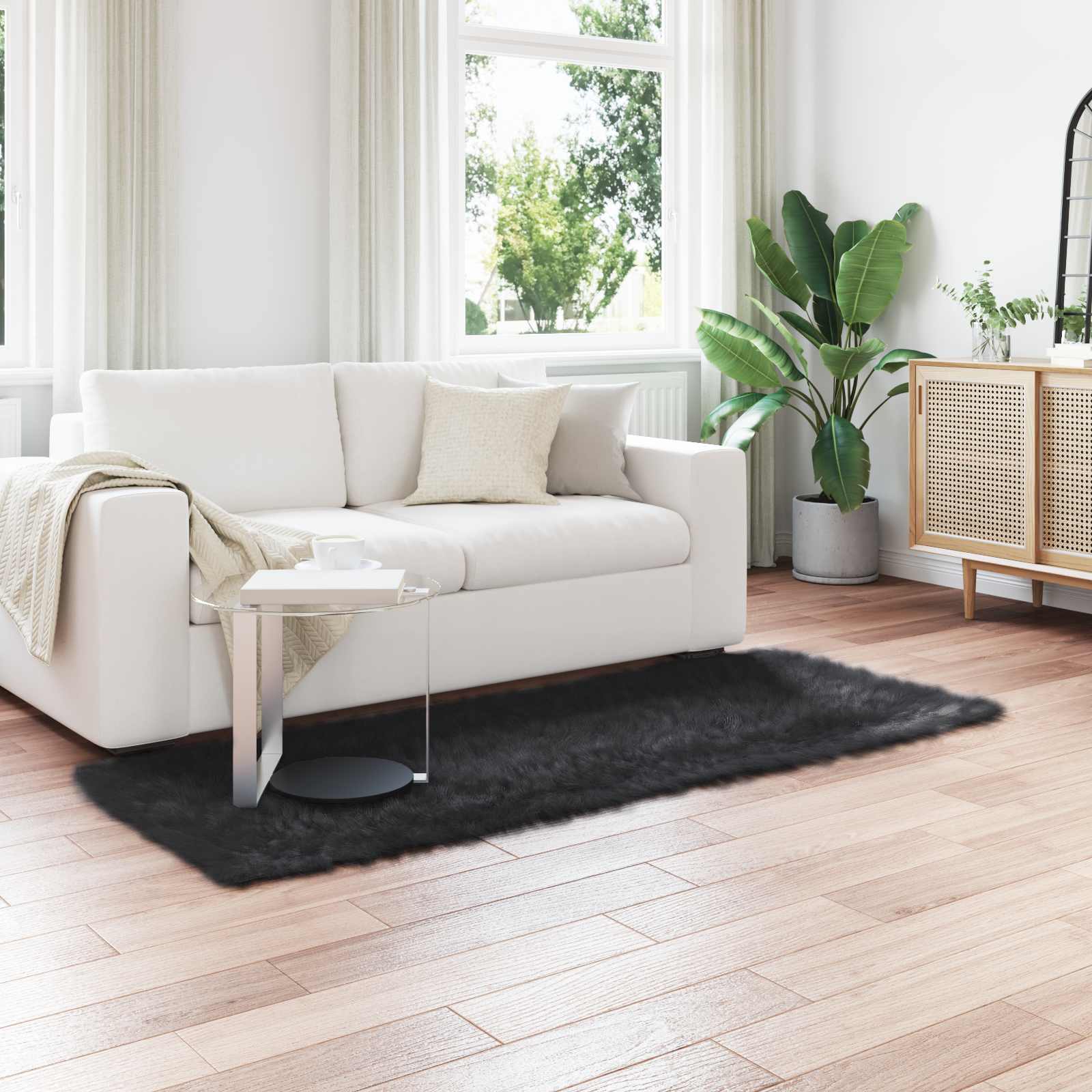Tepih od umjetne ovčje kože TAFALLA Crna 100 x 200 cm Poliester