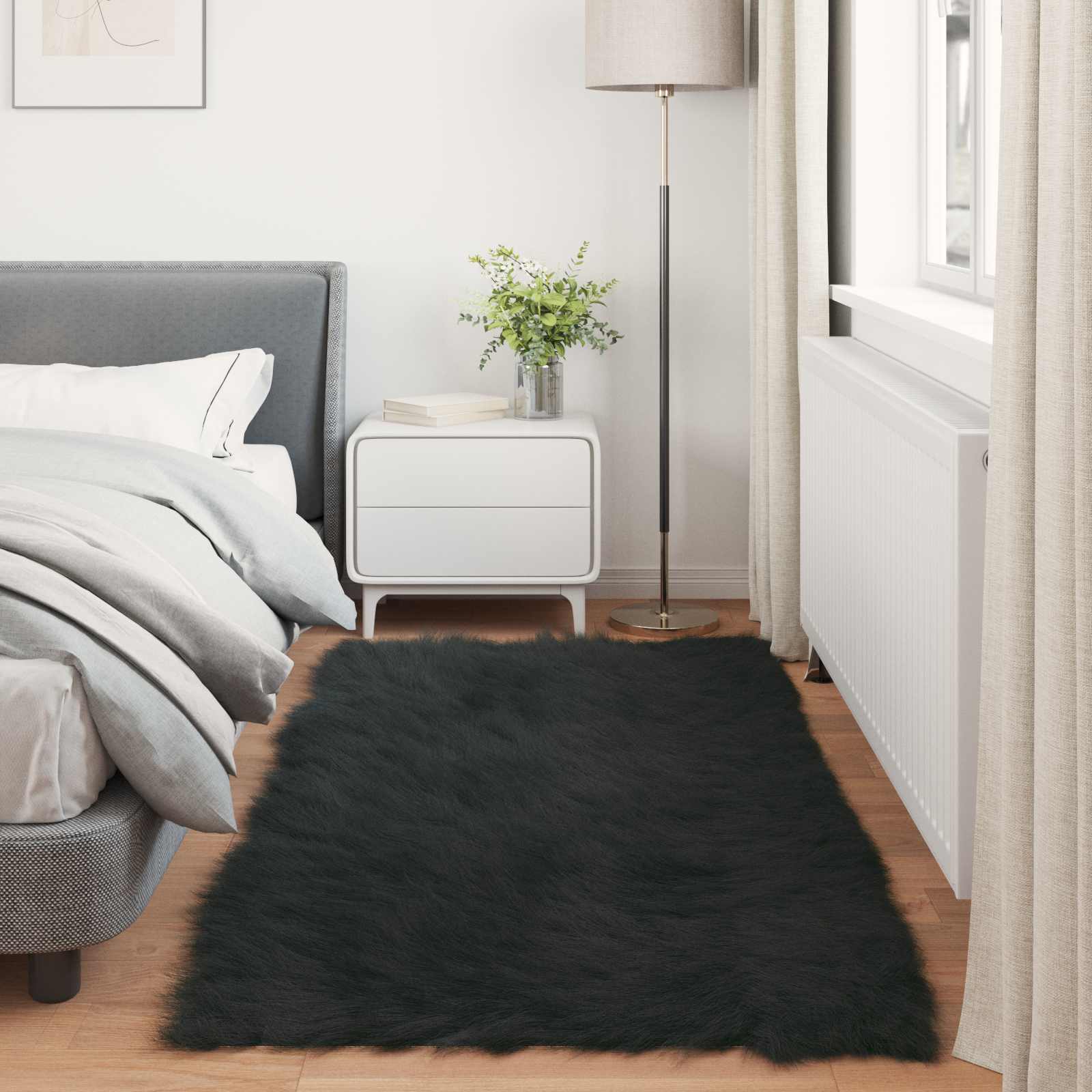 Tepih od umjetne ovčje kože TAFALLA Crna 100 x 200 cm Poliester