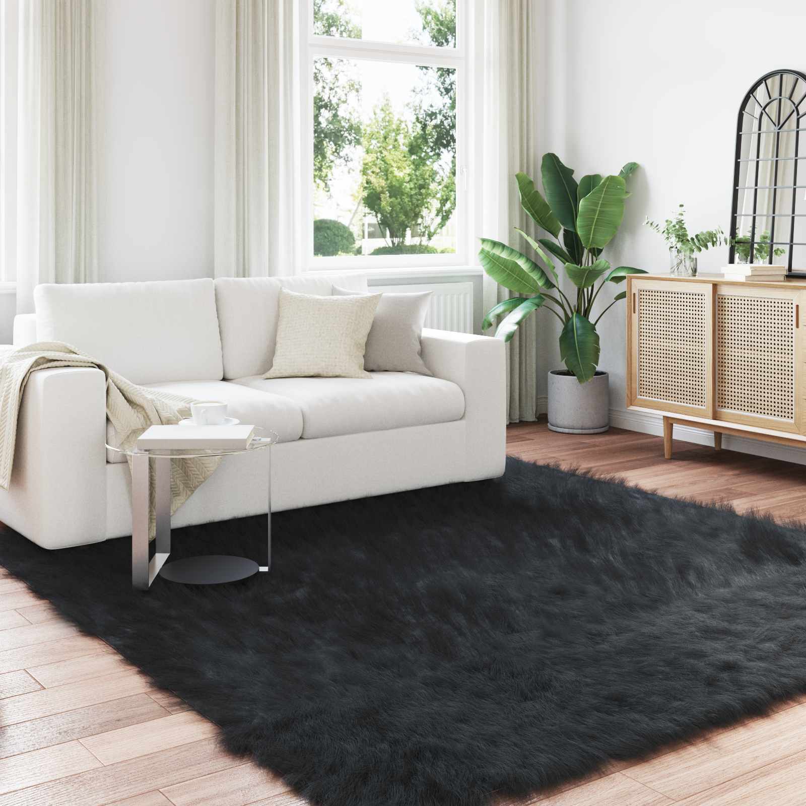 Tepih od umjetne ovčje kože TAFALLA Crna 200 x 200 cm Poliester