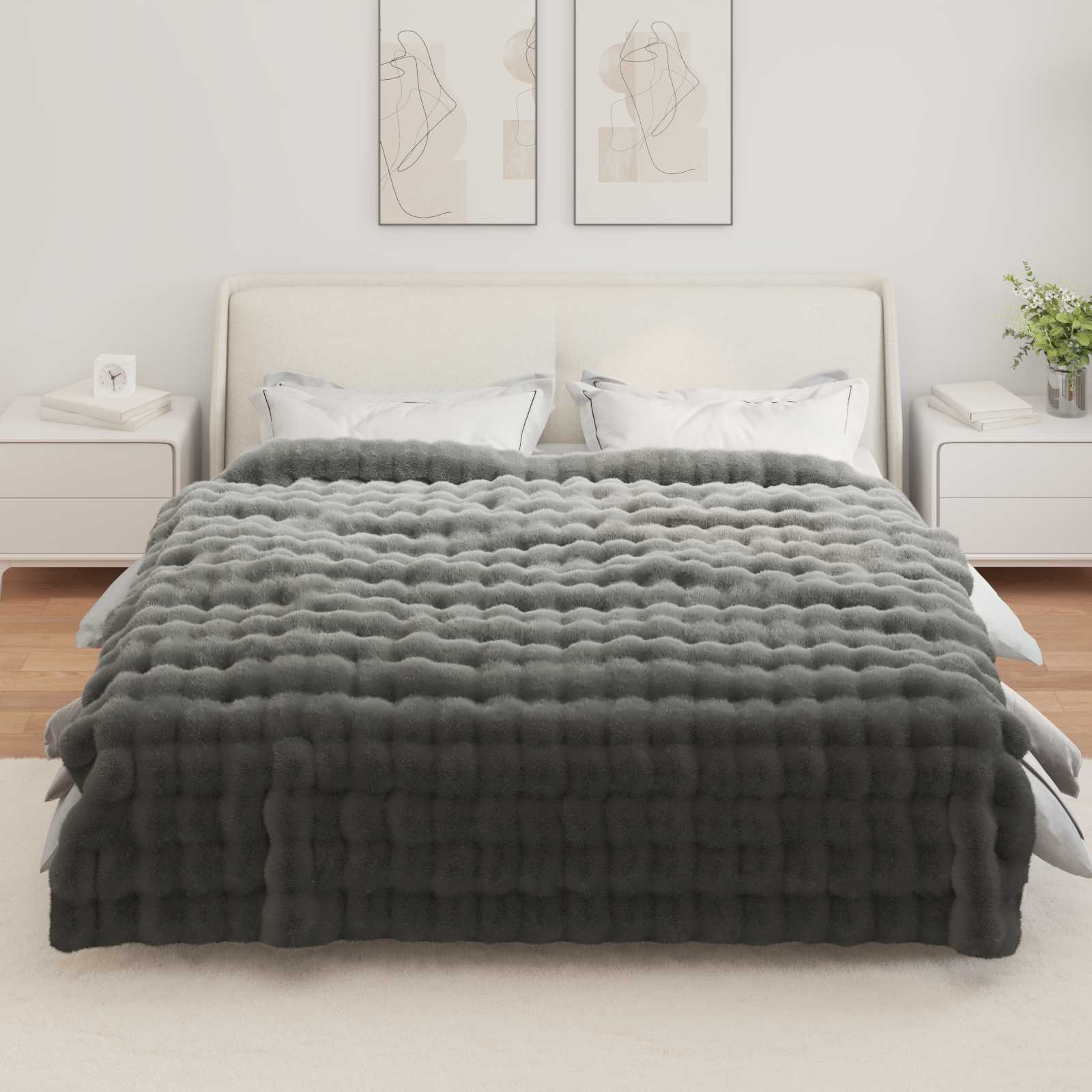 Protuklizna deka od umjetnog zečjeg krzna Olite 4 pcs Tamnosiva