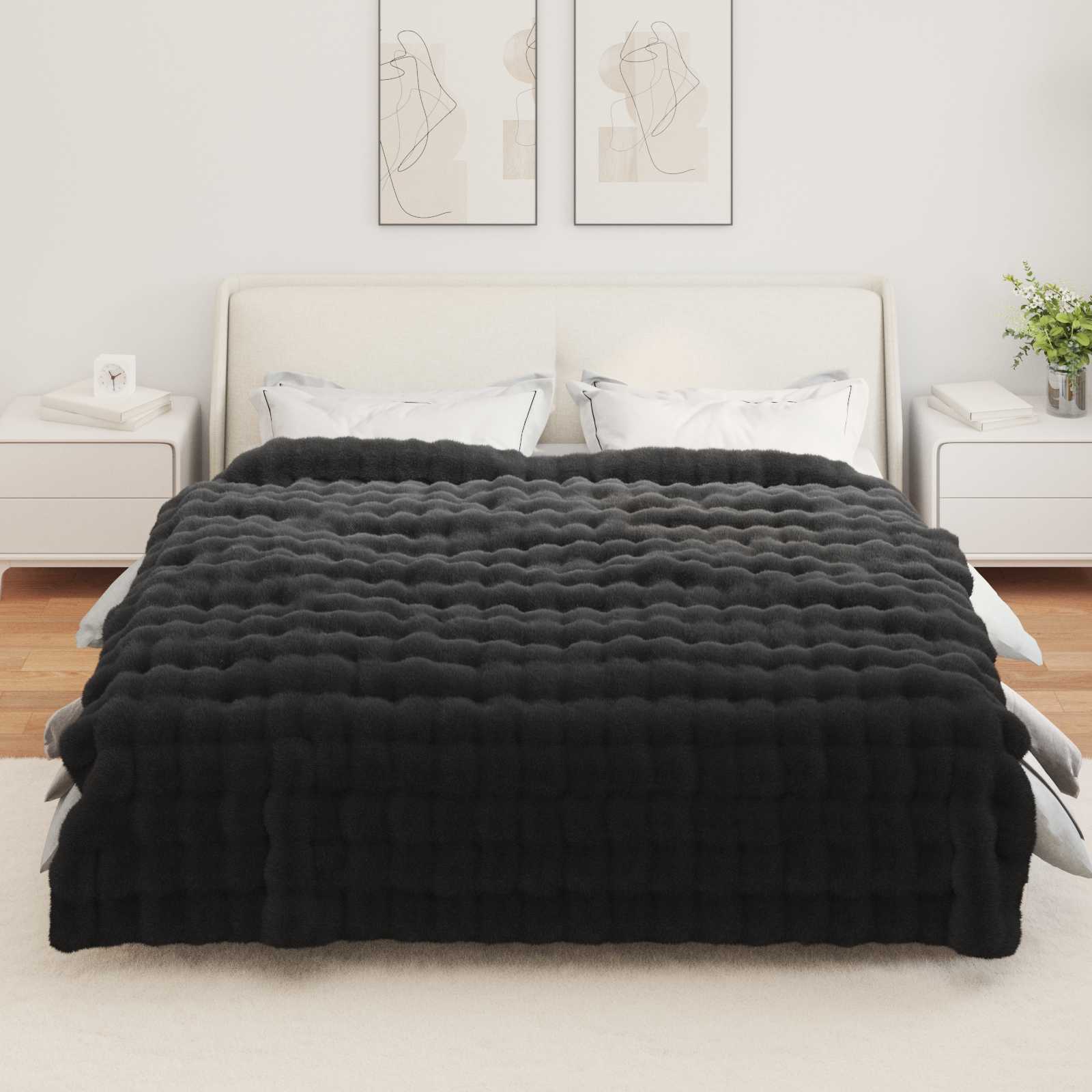 Protuklizna deka od umjetnog zečjeg krzna Olite 4 pcs Crna